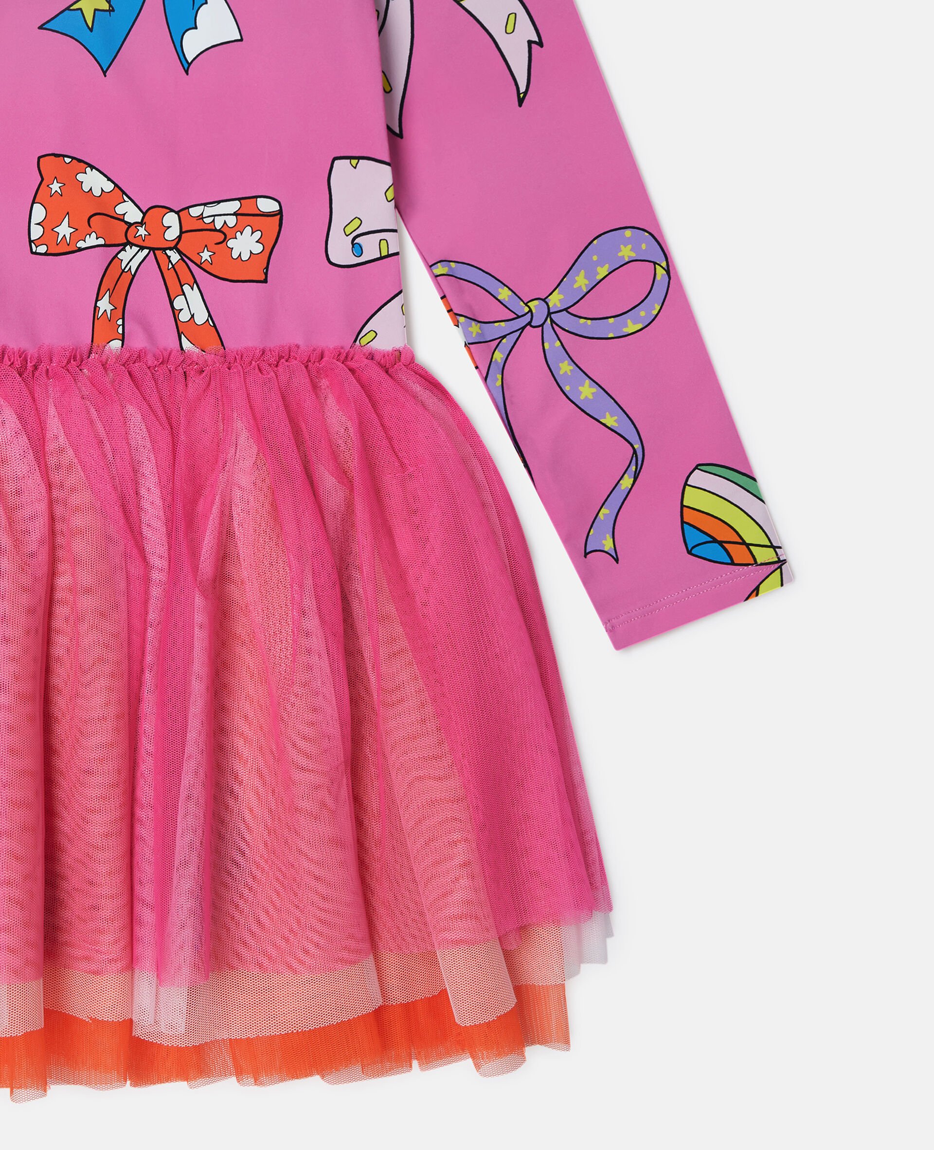 Bow Print Layered Tulle Dress-Pink-large image number 3