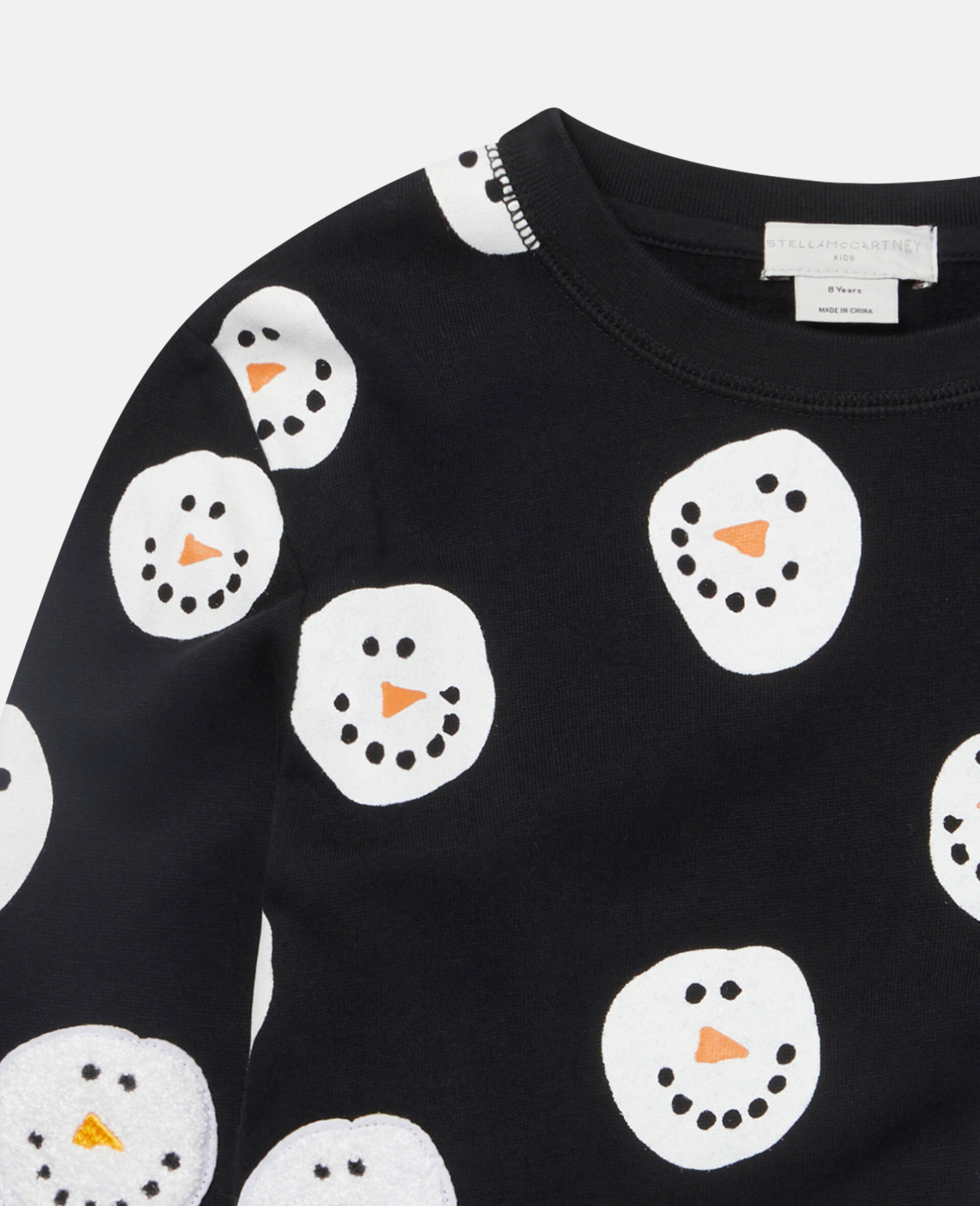 Christmas Snowman Print Cotton Sweatshirt-Black-large image number 1