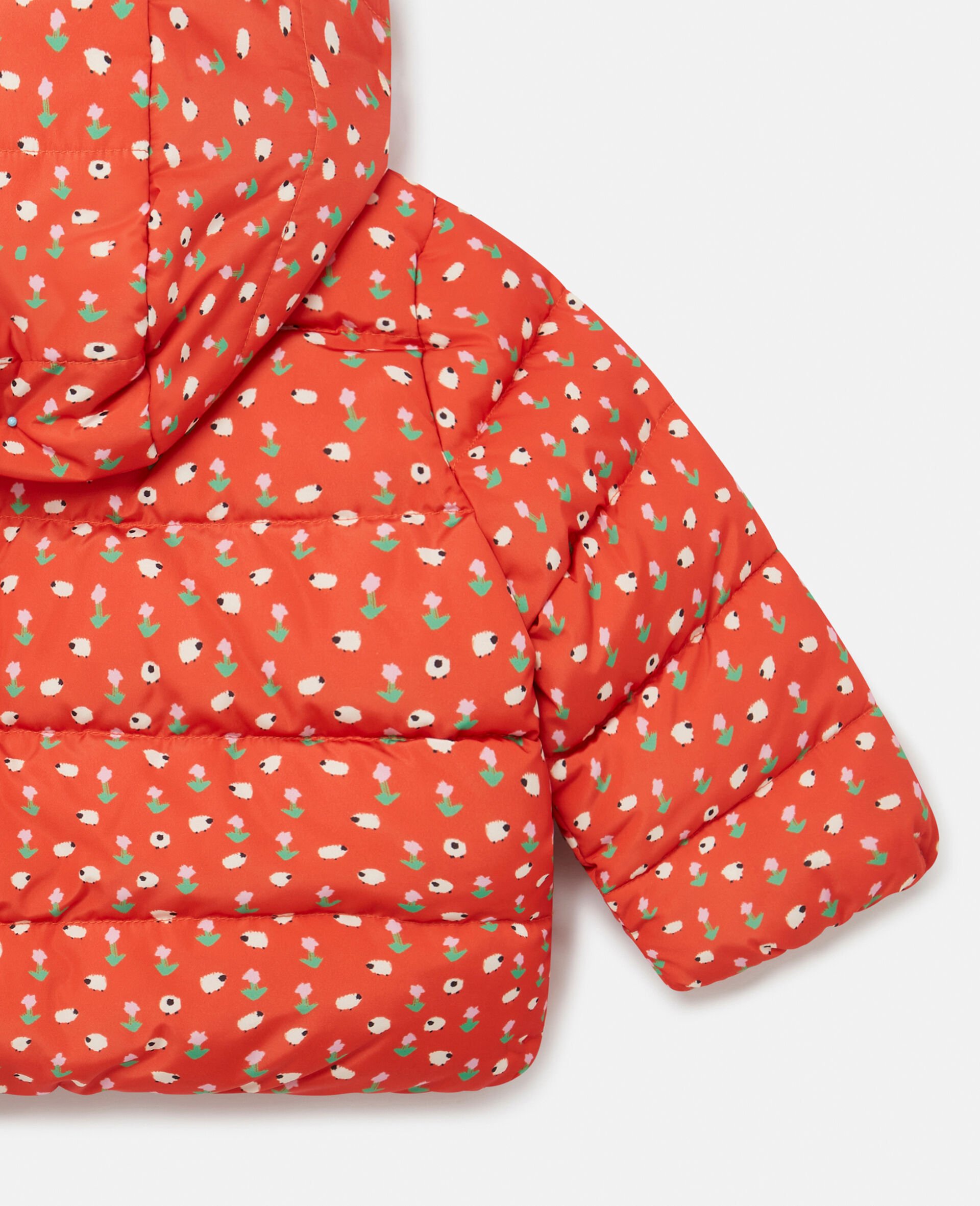 Floral Pattern Hooded Puffer Coat-Red-large Floral Pattern Hooded Puffer Coat-Red-large image number 3