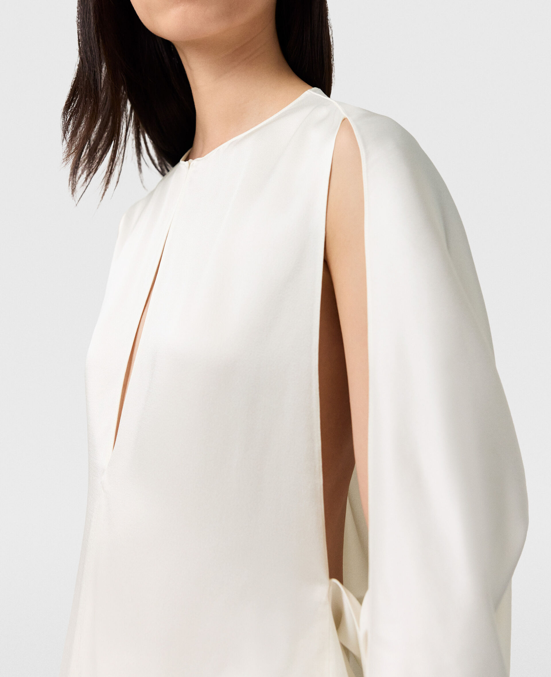 Cape-Sleeve Cut-Out Satin Top-Cream-large Cape-Sleeve Cut-Out Satin Top-Cream-large image number 3