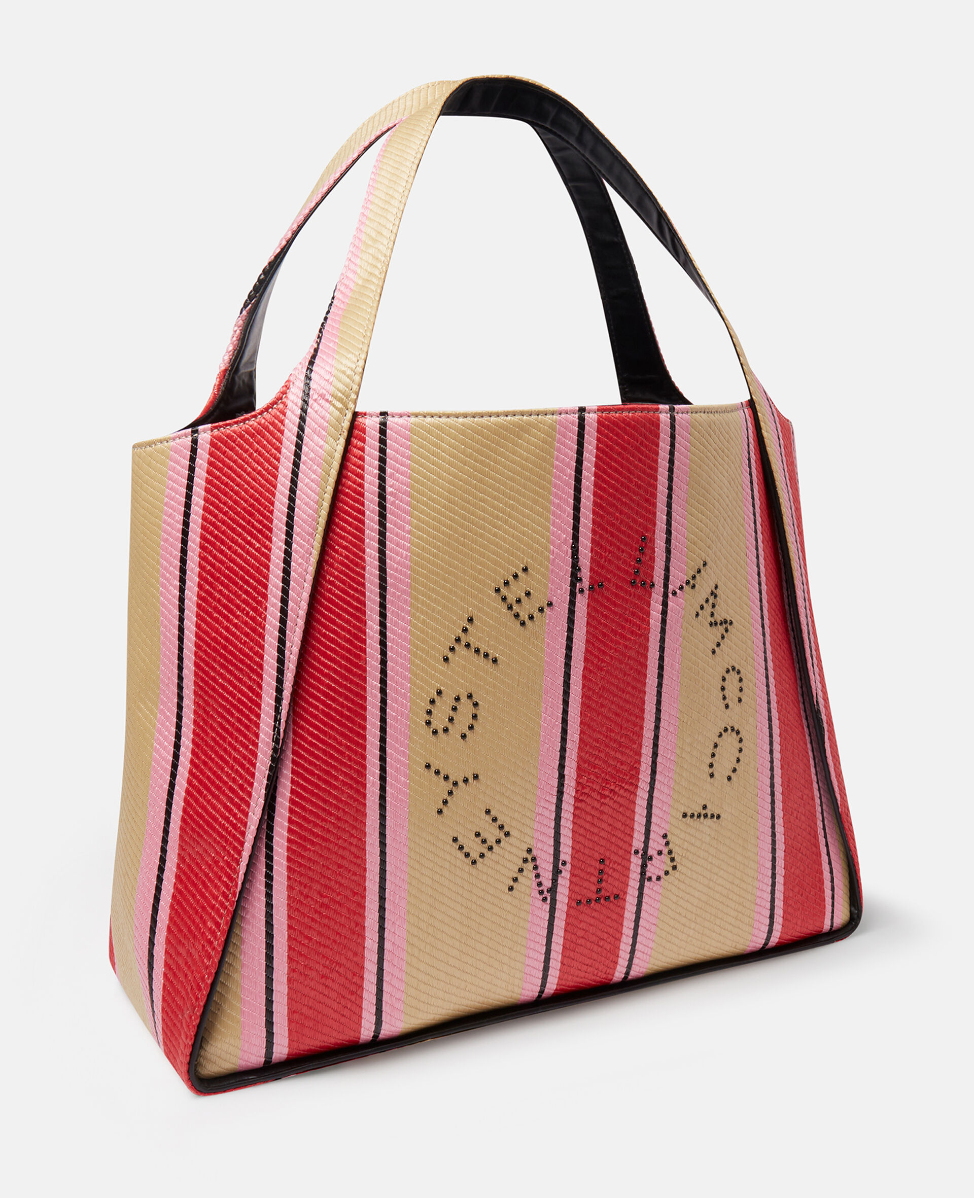 Stella Logo Striped Raffia Tote Bag-Green-large image number 2