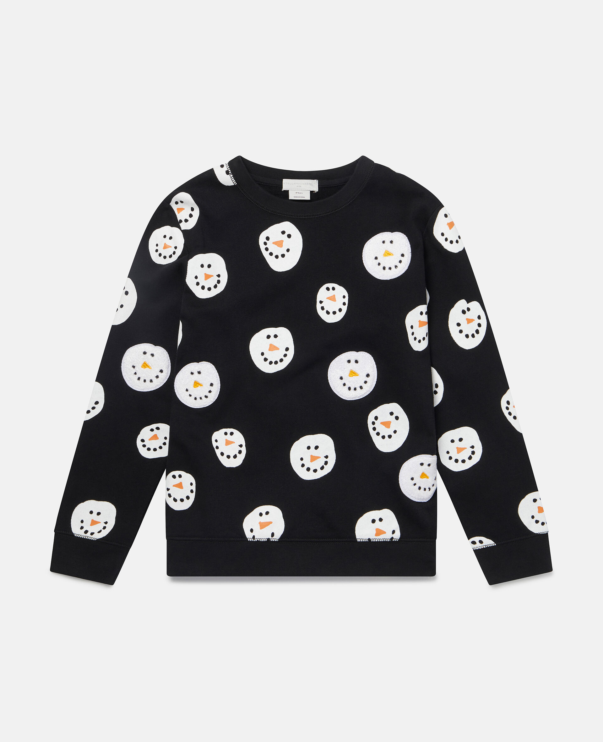 Christmas Snowman Print Cotton Sweatshirt-Black-large