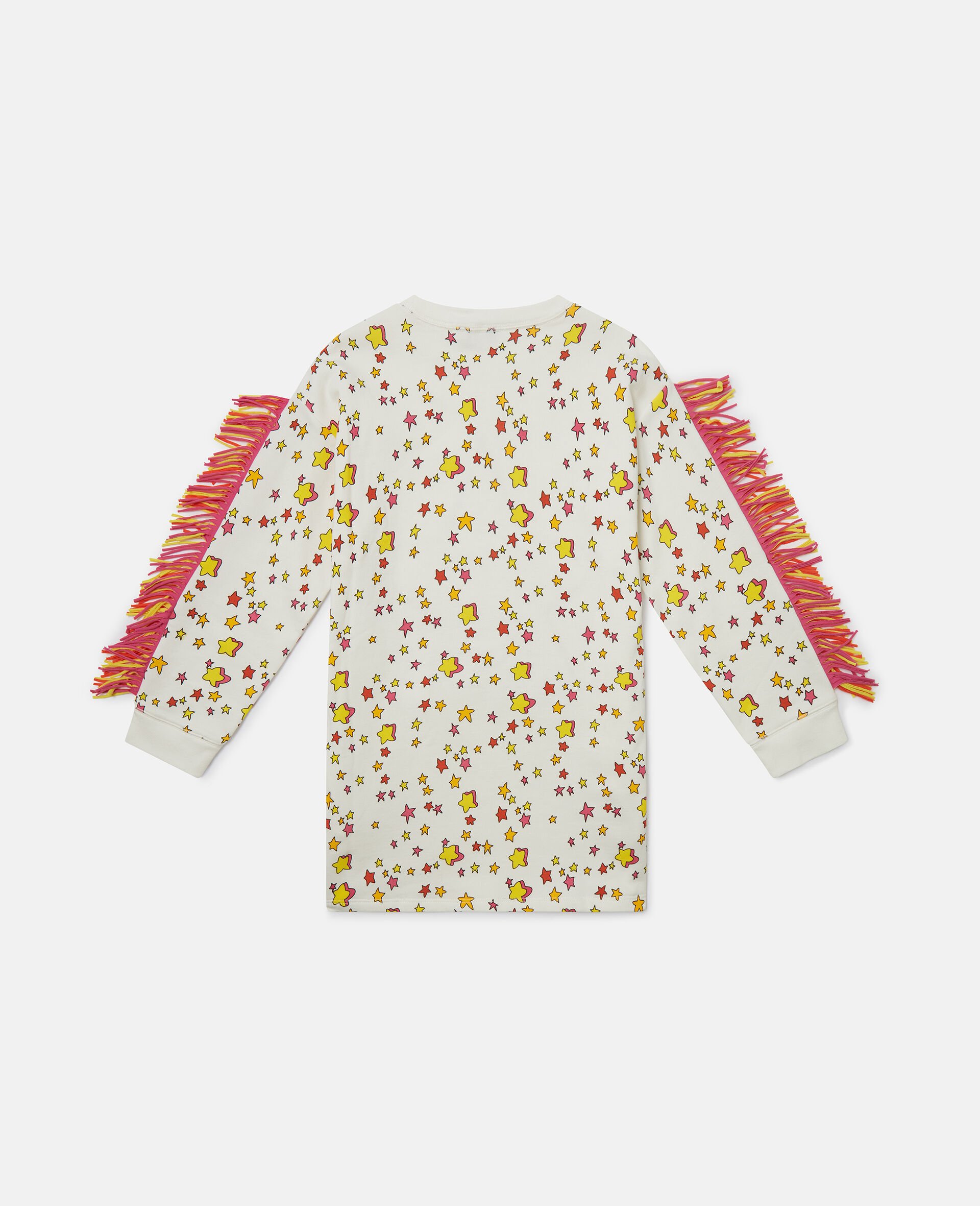Star Graphic Fringed Sweatshirt Dress-Beige-large image number 2