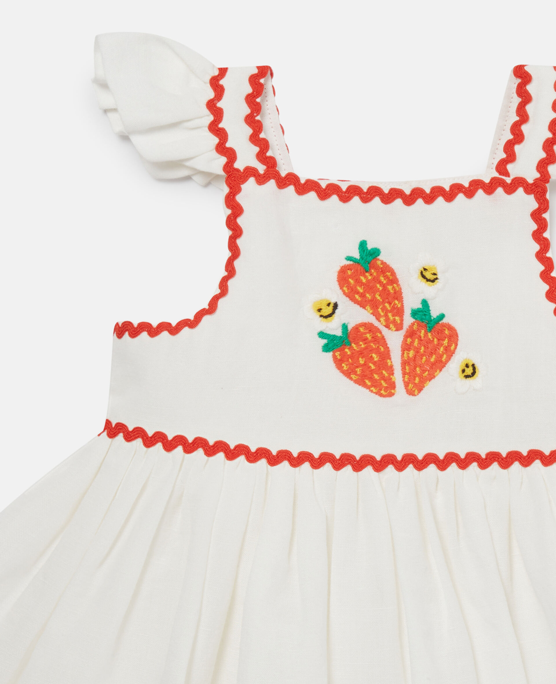 Strawberry Embroidered Cap-Sleeve Dress-Cream-large image number 1