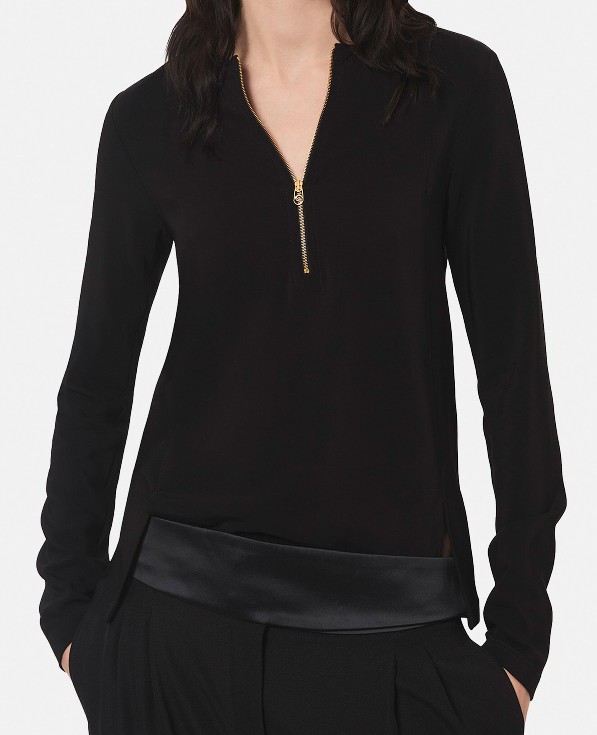 Arlesa Double Split Hem Zip Blouse-White-large Arlesa Double Split Hem Zip Blouse-White-large image number 3