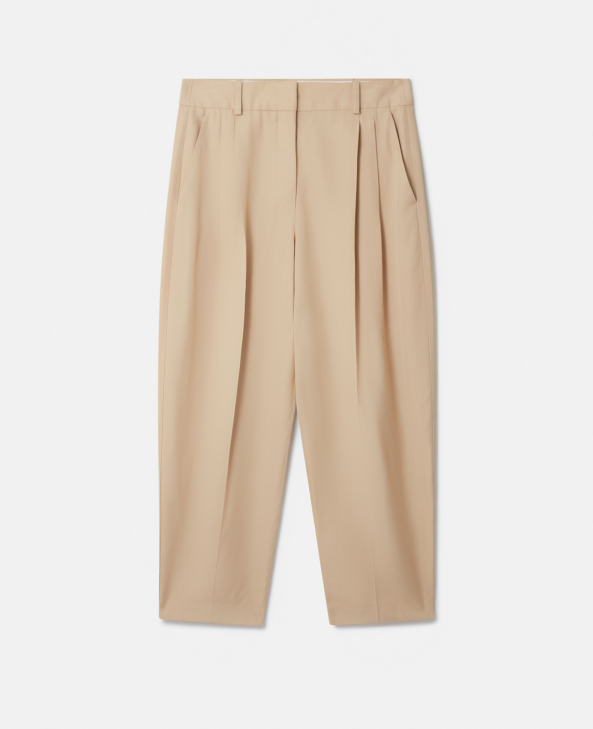 Tapered Leg Tailored Trousers-Beige-large image number 0