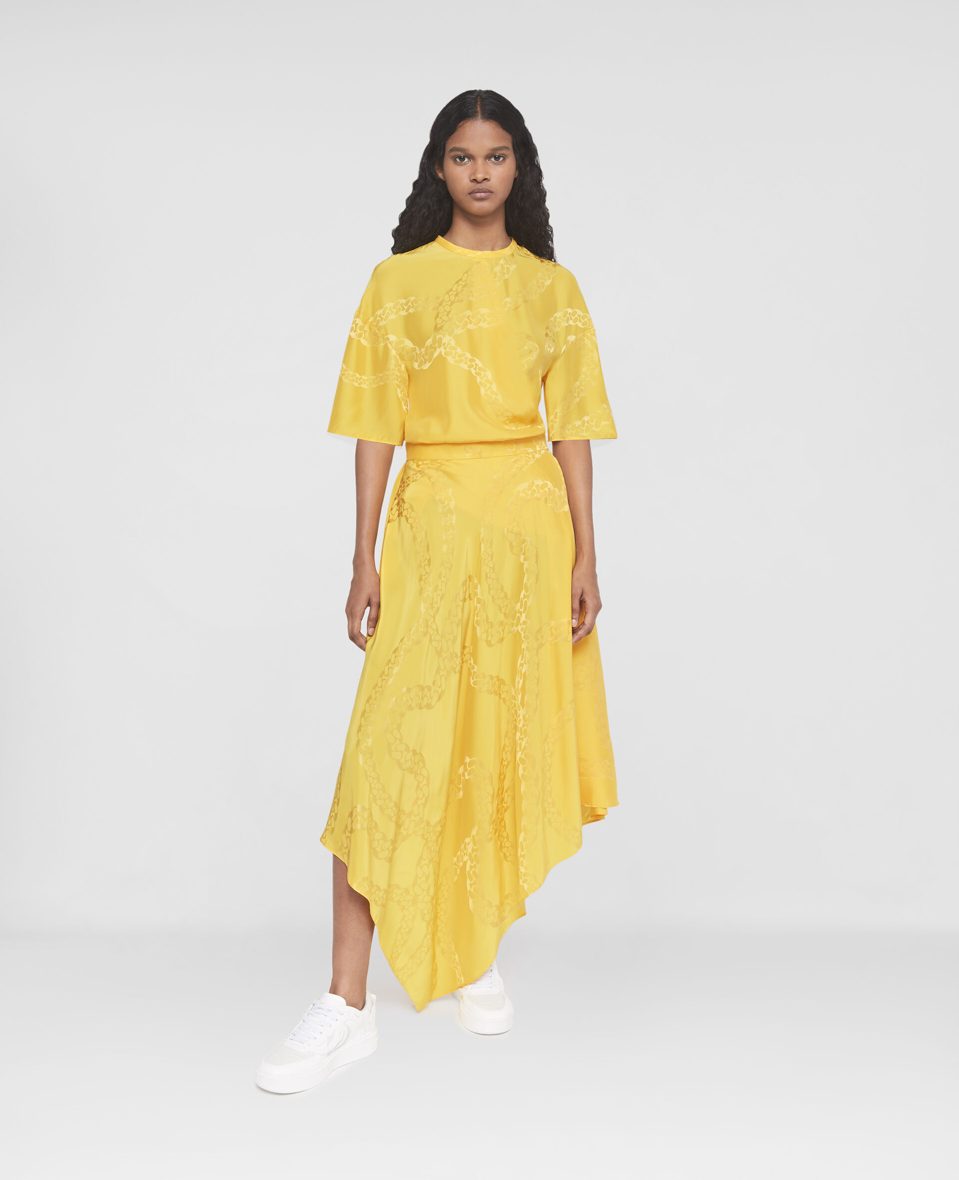 Falabella Chain Silk Jacquard Wrap Front Top-Yellow-large image number 1