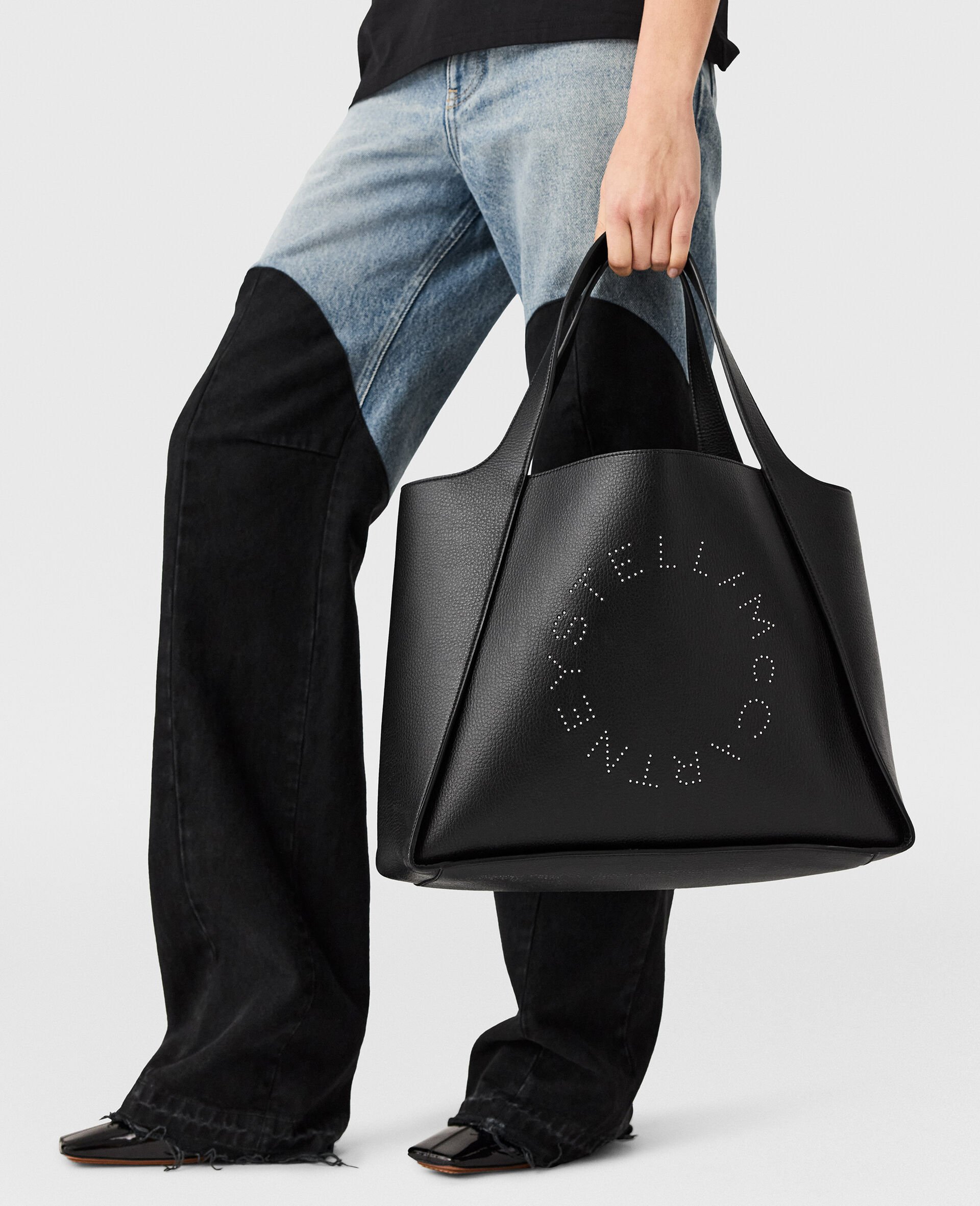 로고 디테일 라지 스터드 토트백-브라운-large image number 5