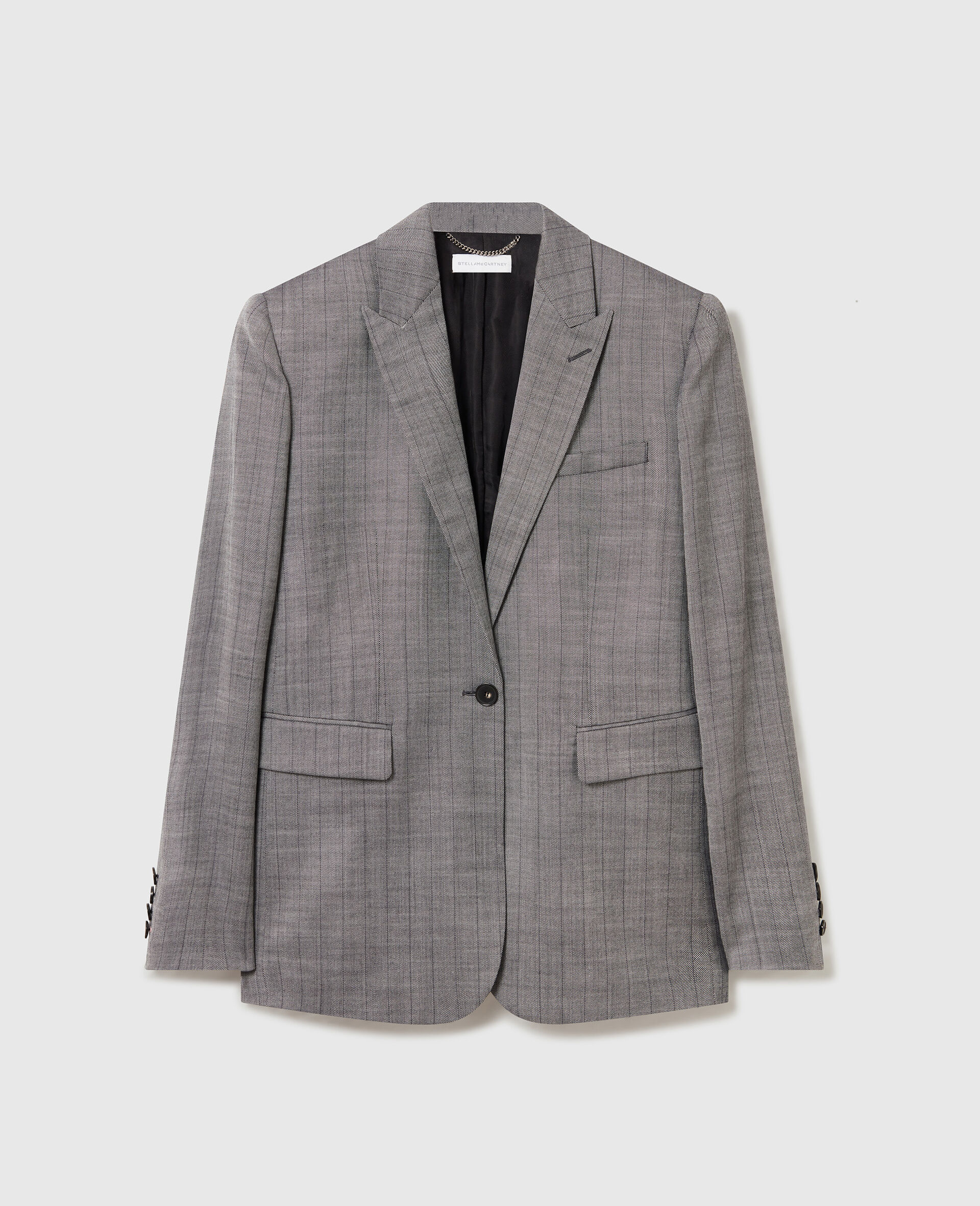 Single-Breasted Pinstripe Jacket-Grey-large image number 0