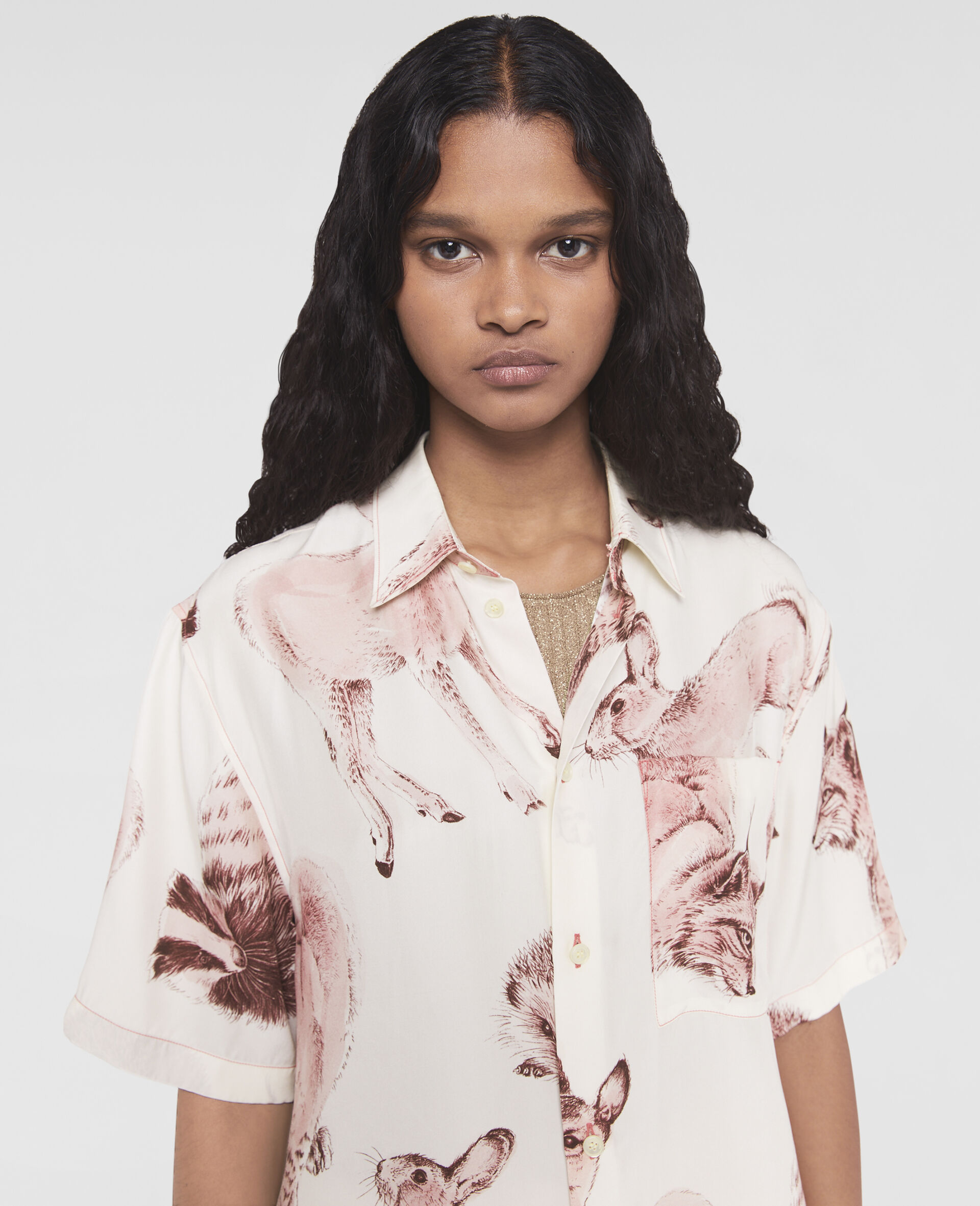 Rewild Fauna Print Silk Shirt-Pink-large image number 3