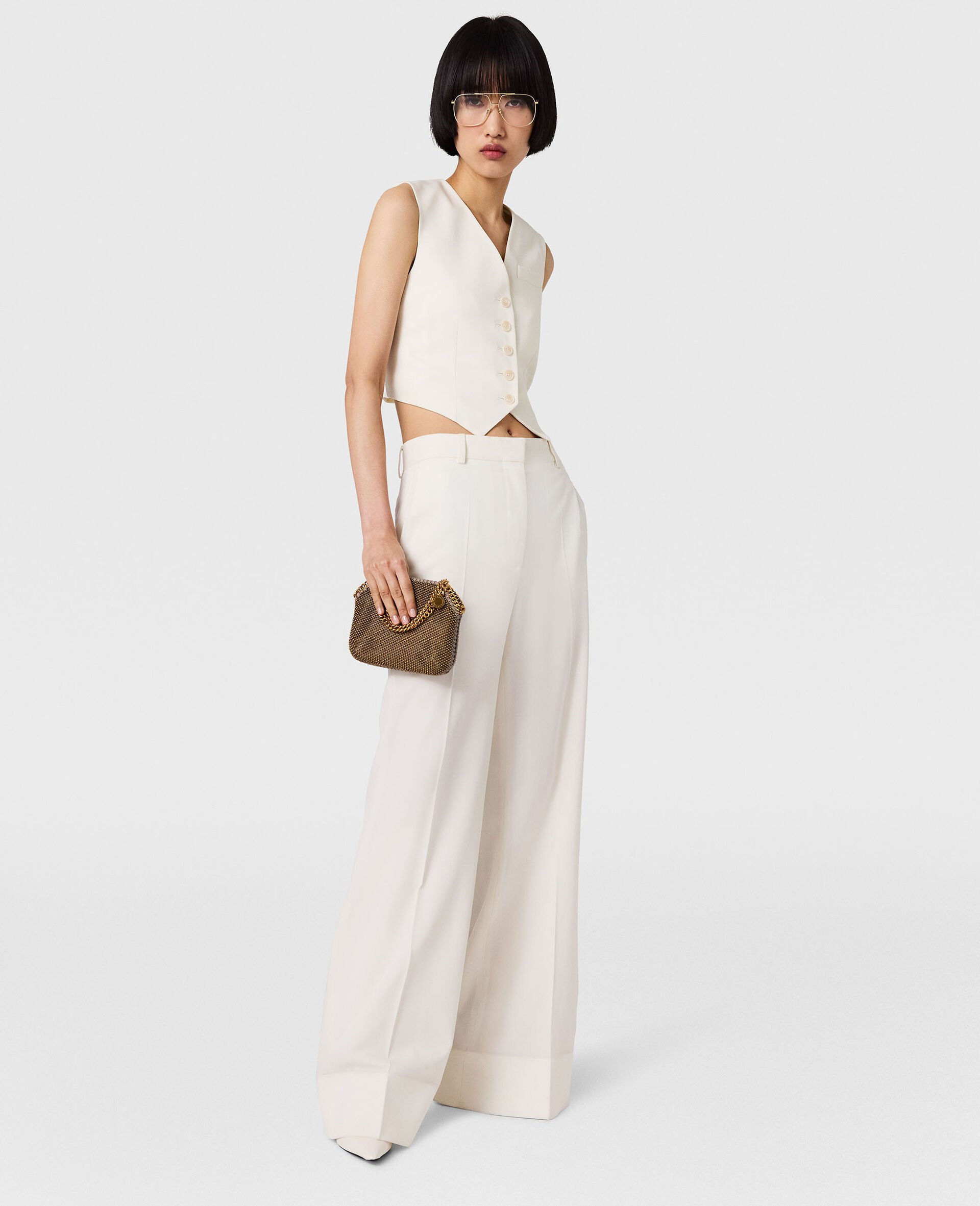 High-Rise Bootcut Wool Trousers-White-large image number 4