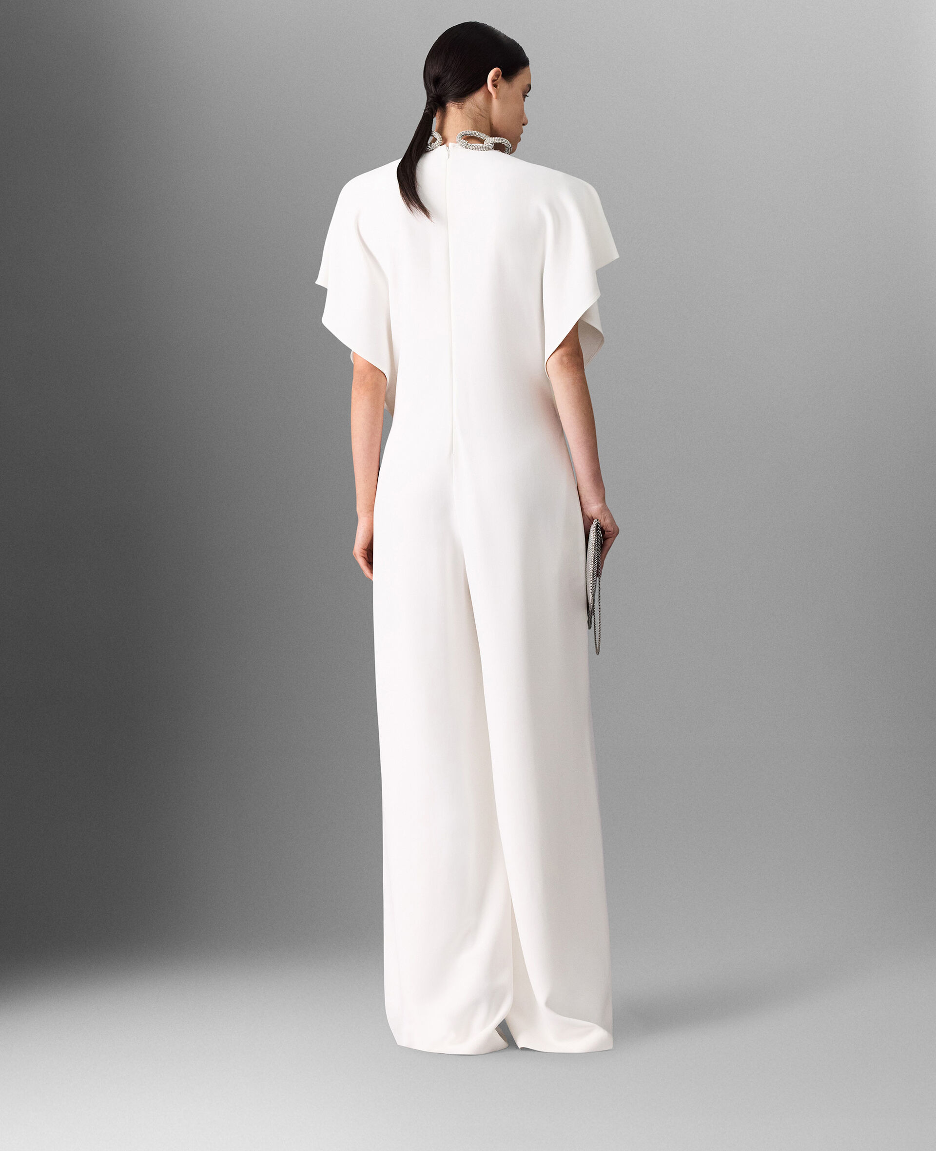 Lead-Free Crystal Chain Cap-Sleeve  Jumpsuit-White-large image number 3