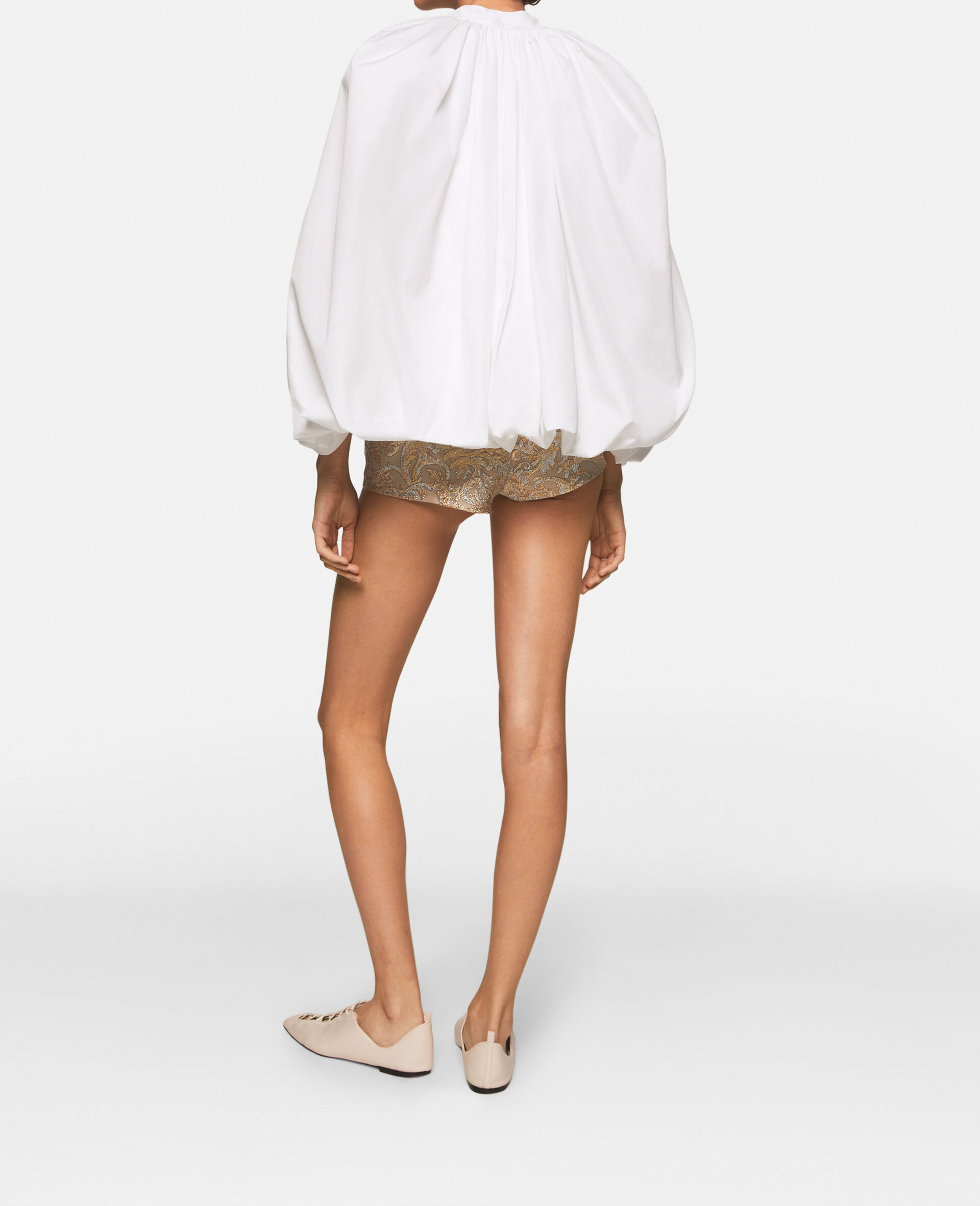 Cape-Sleeve Cotton Shirt-White-large image number 3