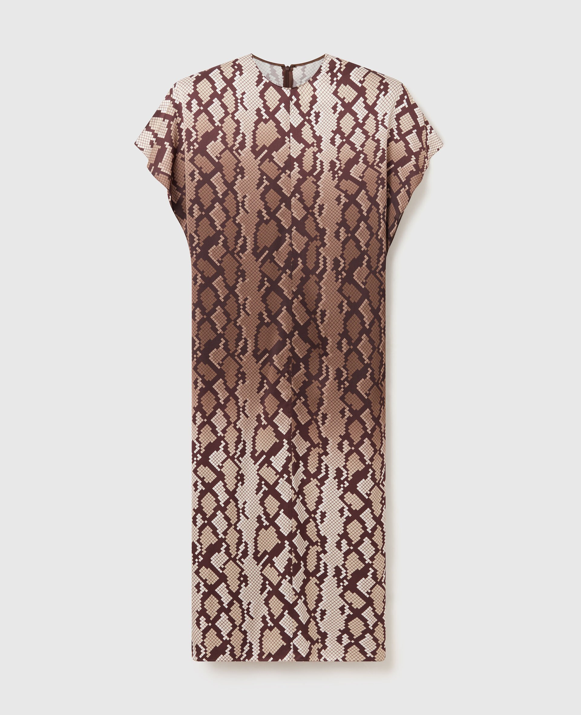 Snake Print Shoulder Pad Midi Dress-Brown-medium