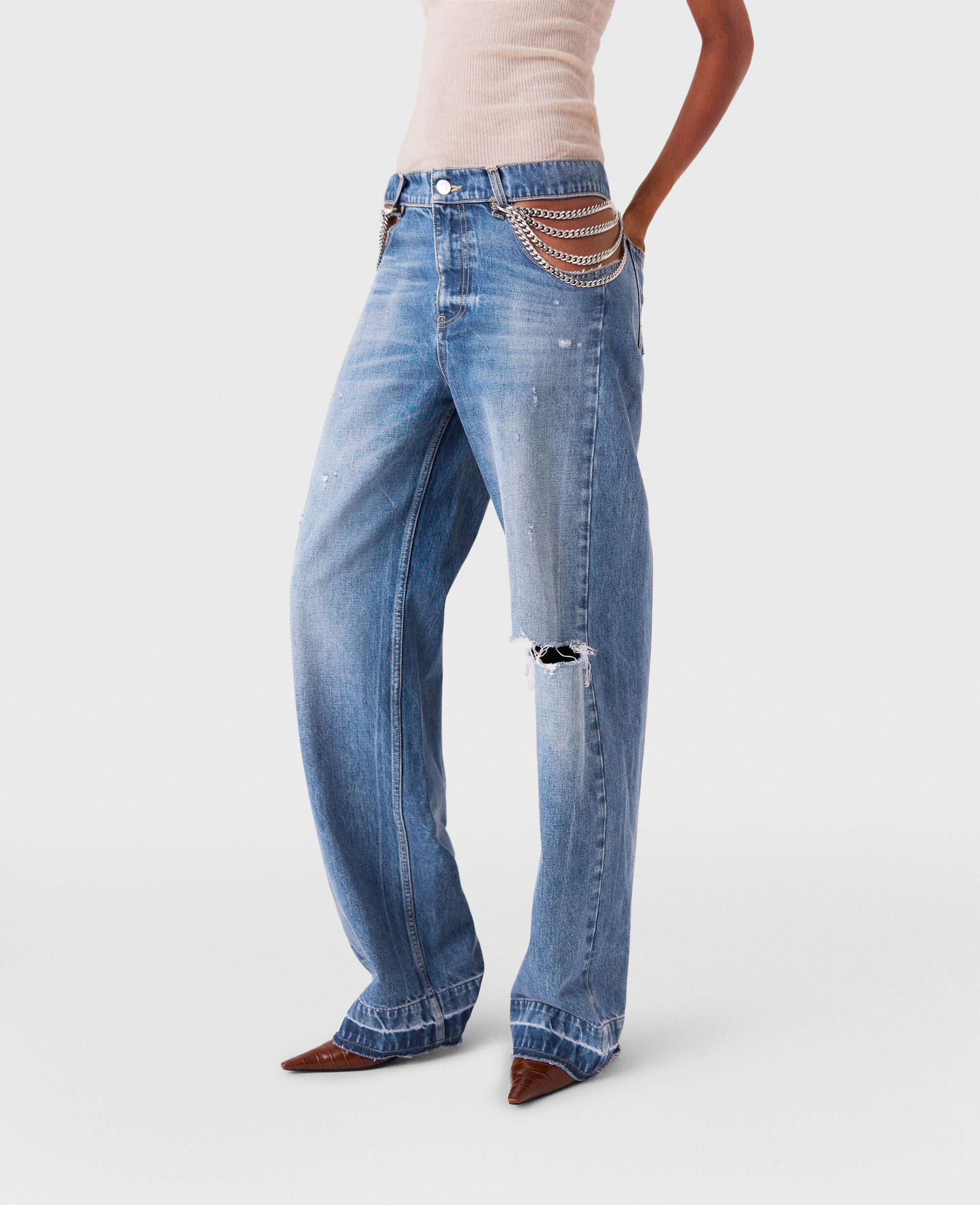 Jeans Falabella a Gamba Dritta con Fianchi Decorati Blu da Women Stella McCartney IT