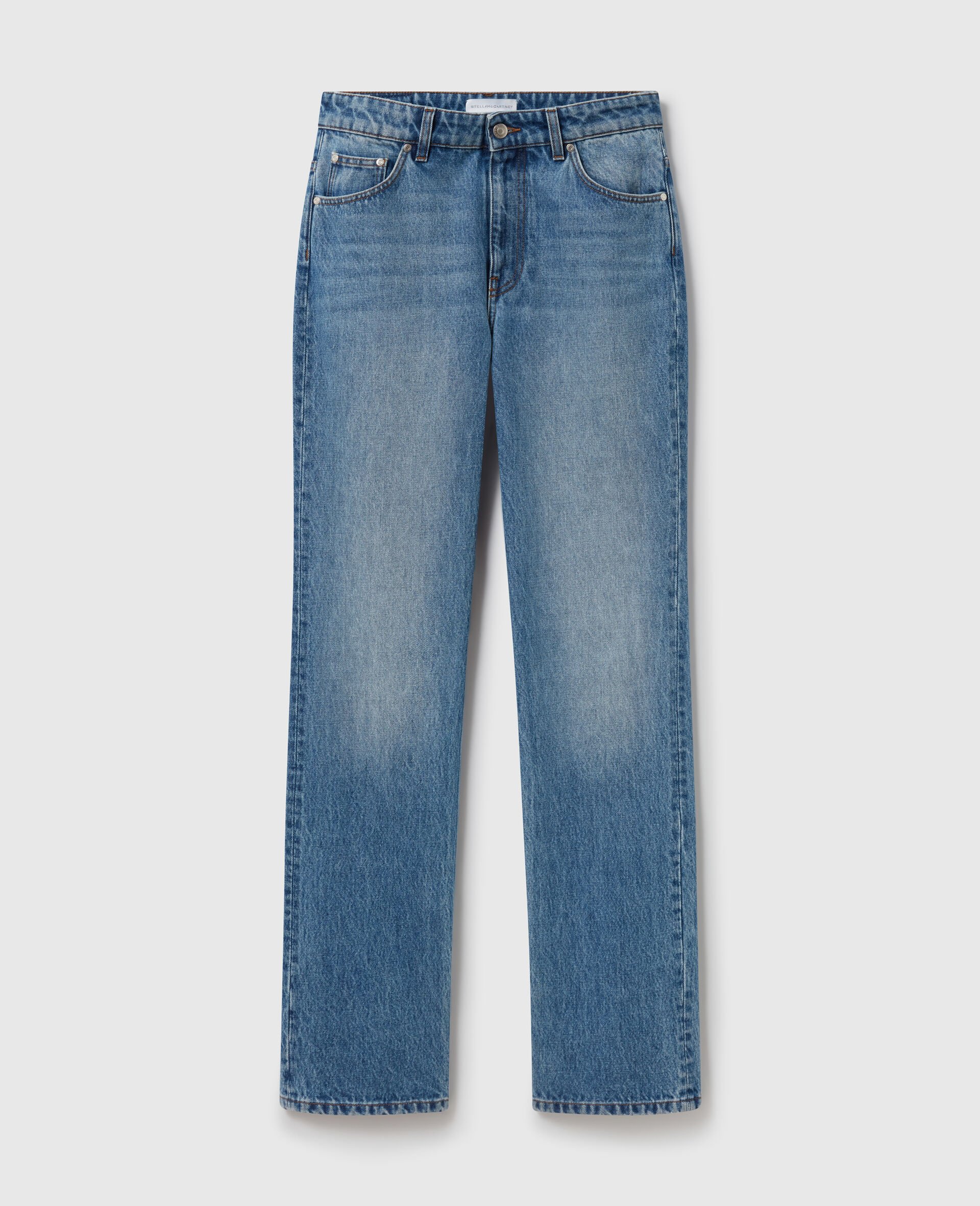 Faded Straight-Leg Mid-Rise Denim Jeans-Blue-medium