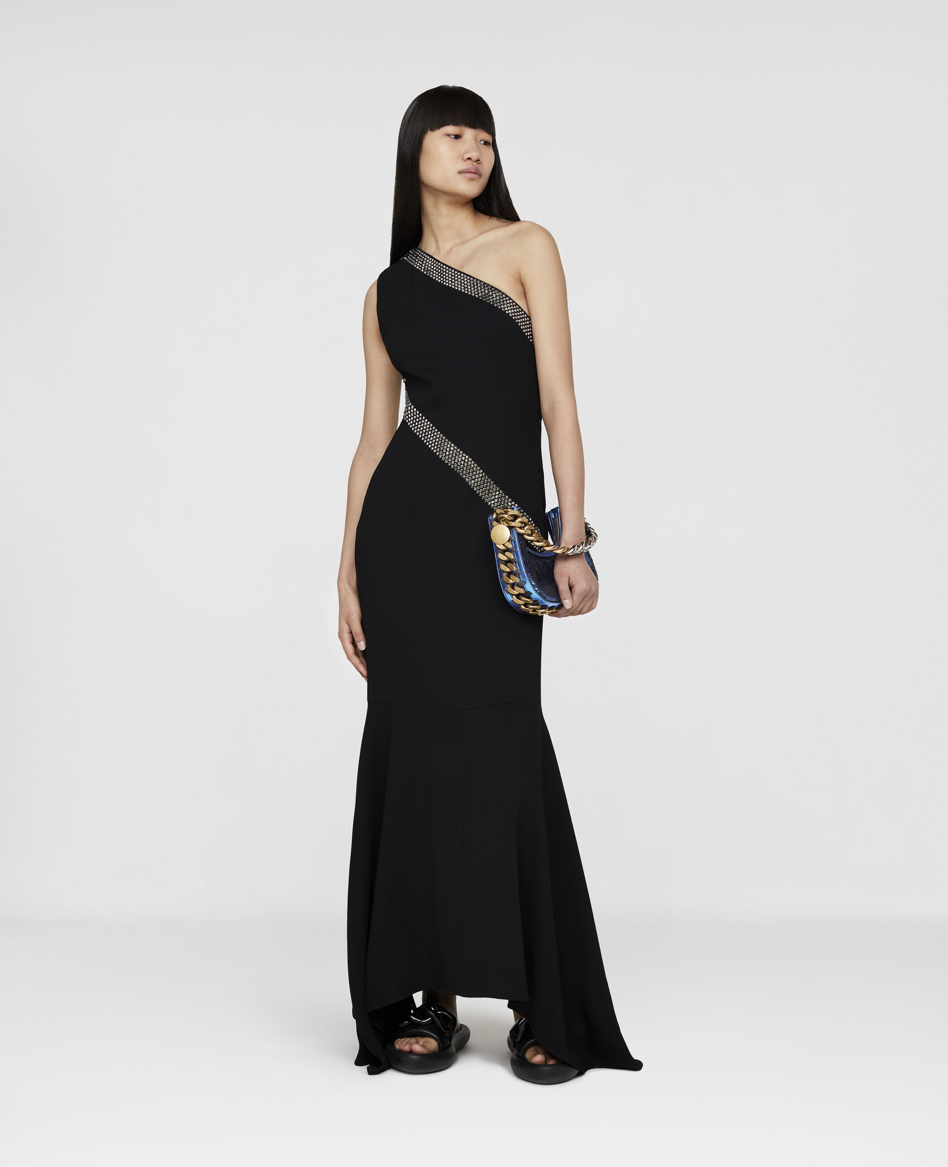 One Shoulder Sable Dress-Black-large image number 1