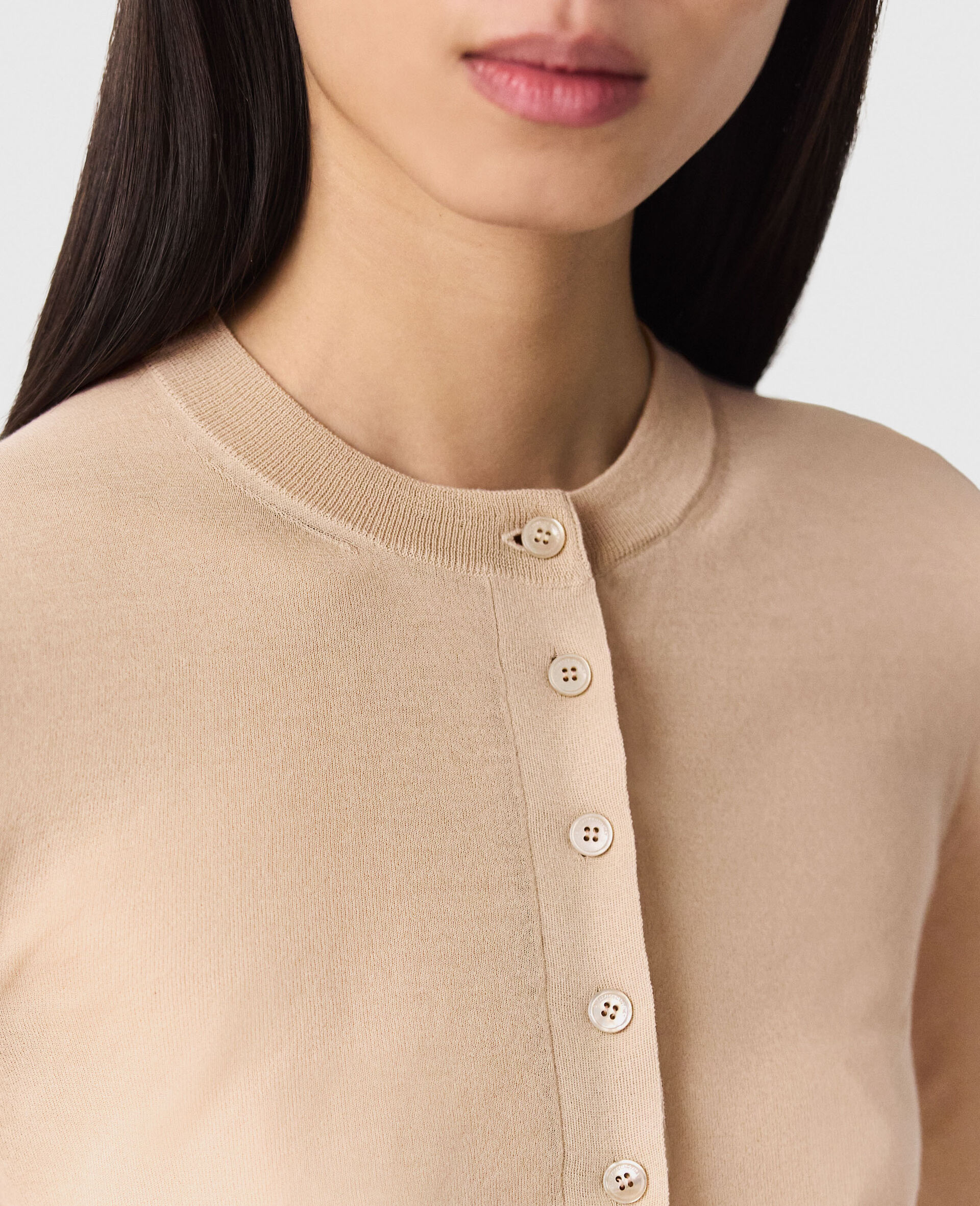 Sheer Long-Sleeve Crewneck Top-Beige-large image number 1