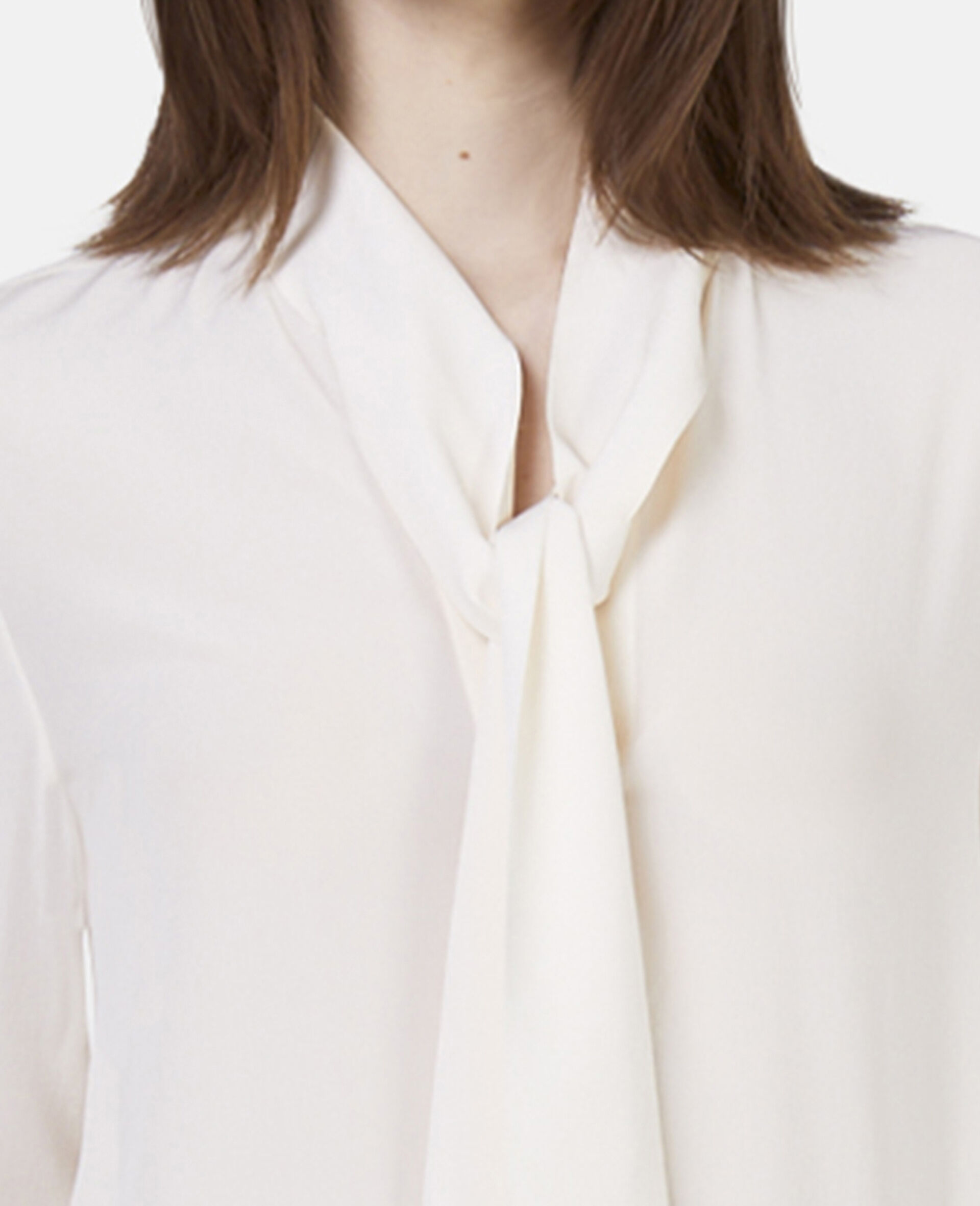 Silk Crêpe de Chine Pussybow Shirt-Beige-large image number 3