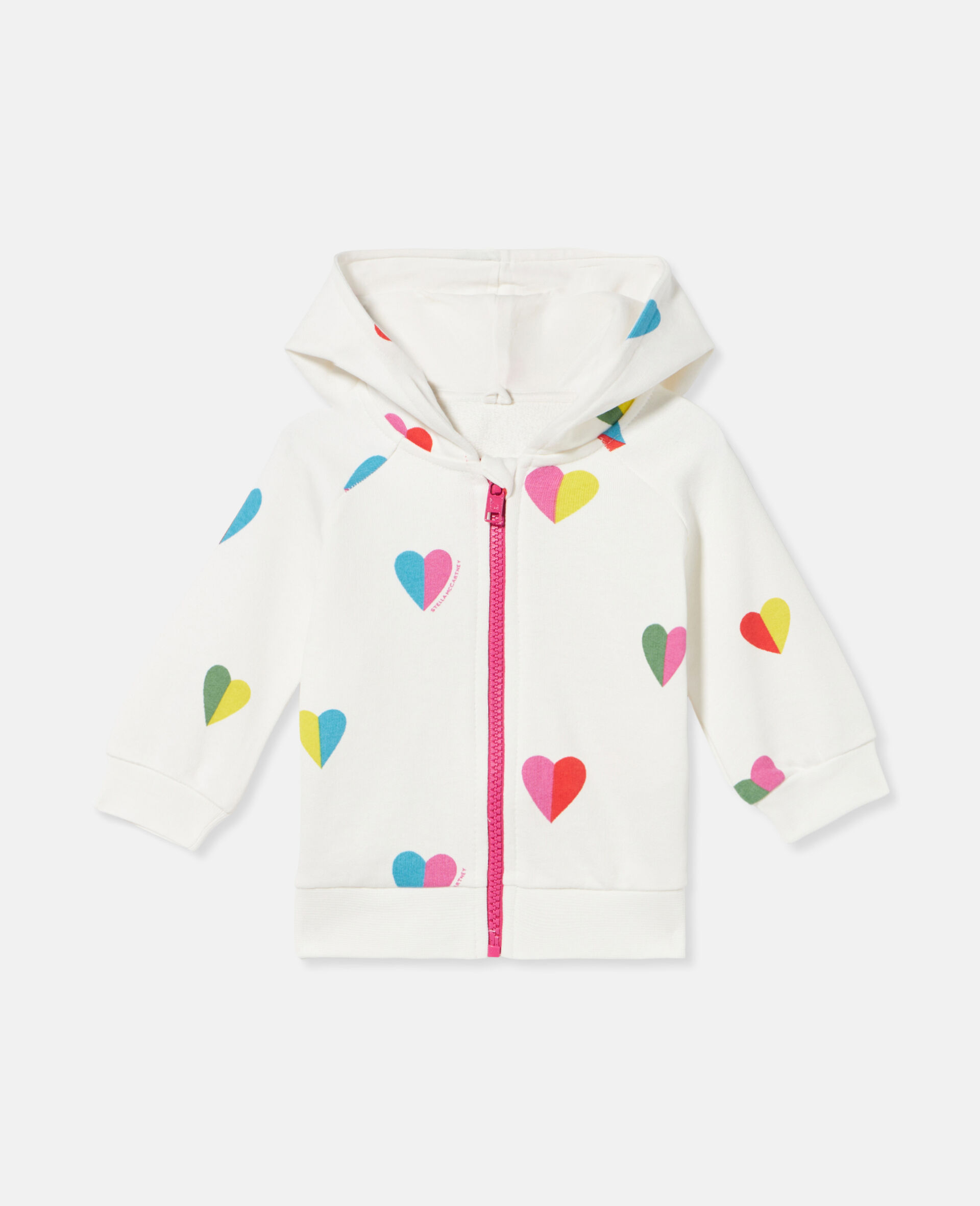 Heart Print Zip Hoodie-White-large image number 0