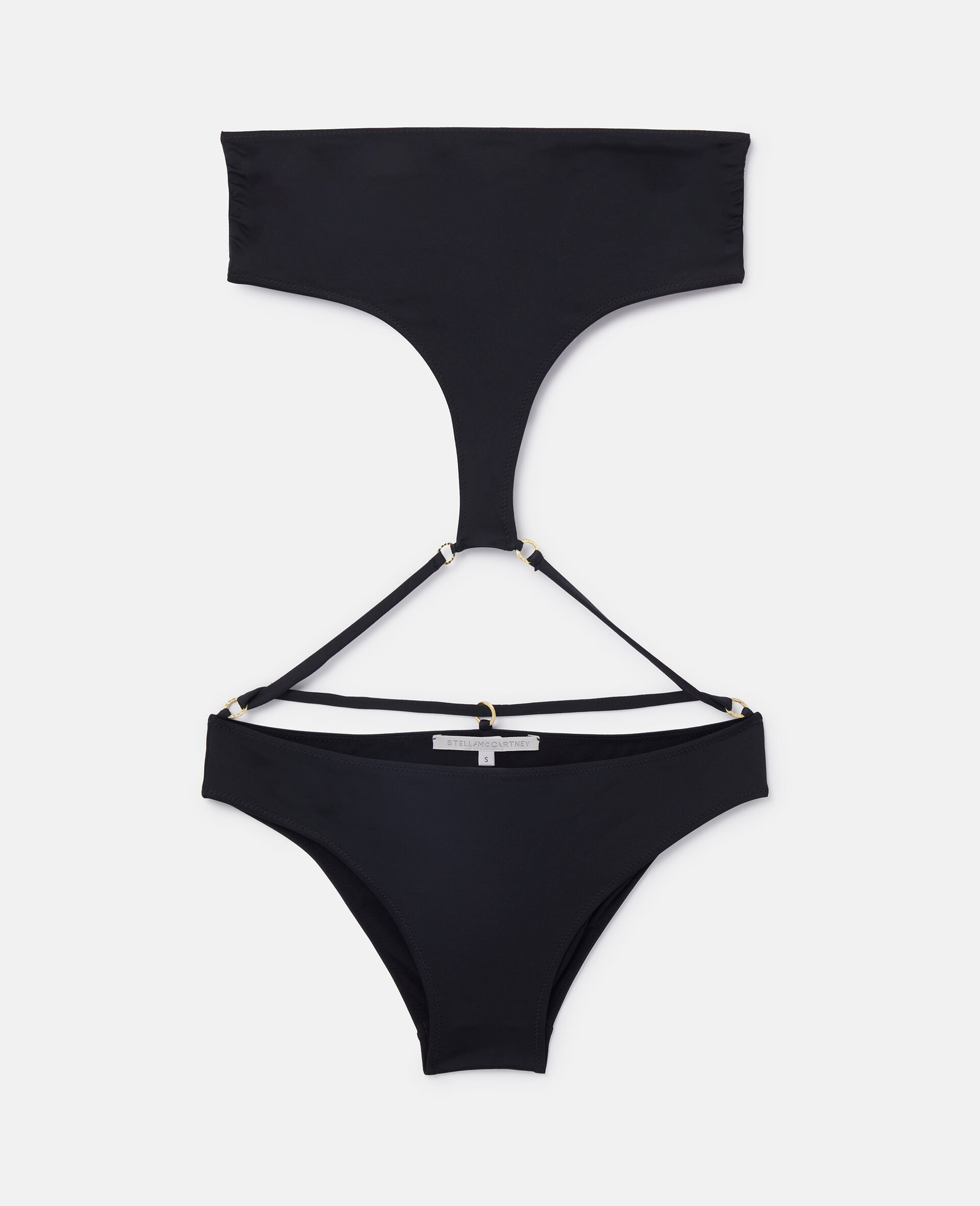 String Bandeau Cut-Out Swimsuit-Black-large image number 0