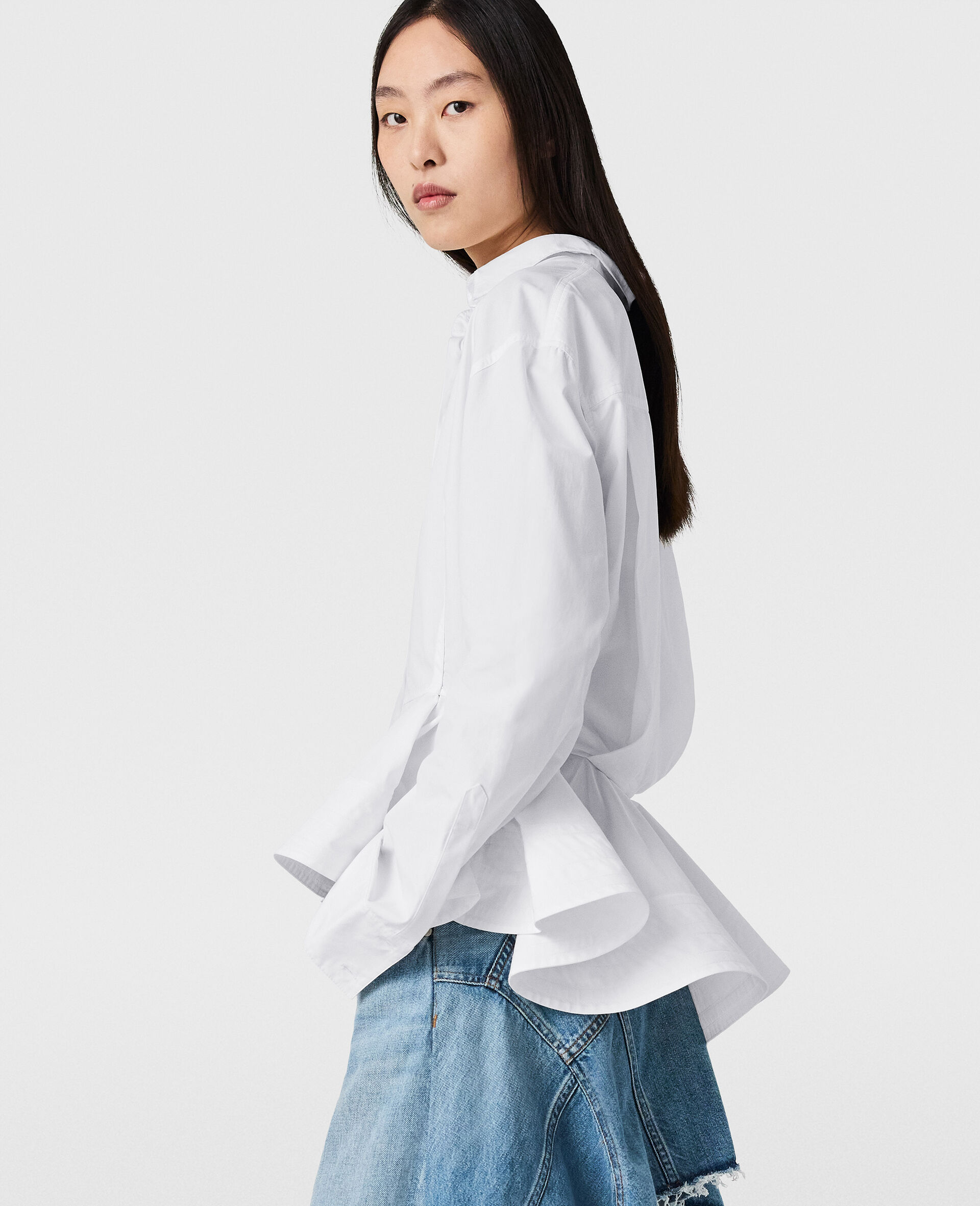 Poplin Peplum Shirt-White-large image number 2