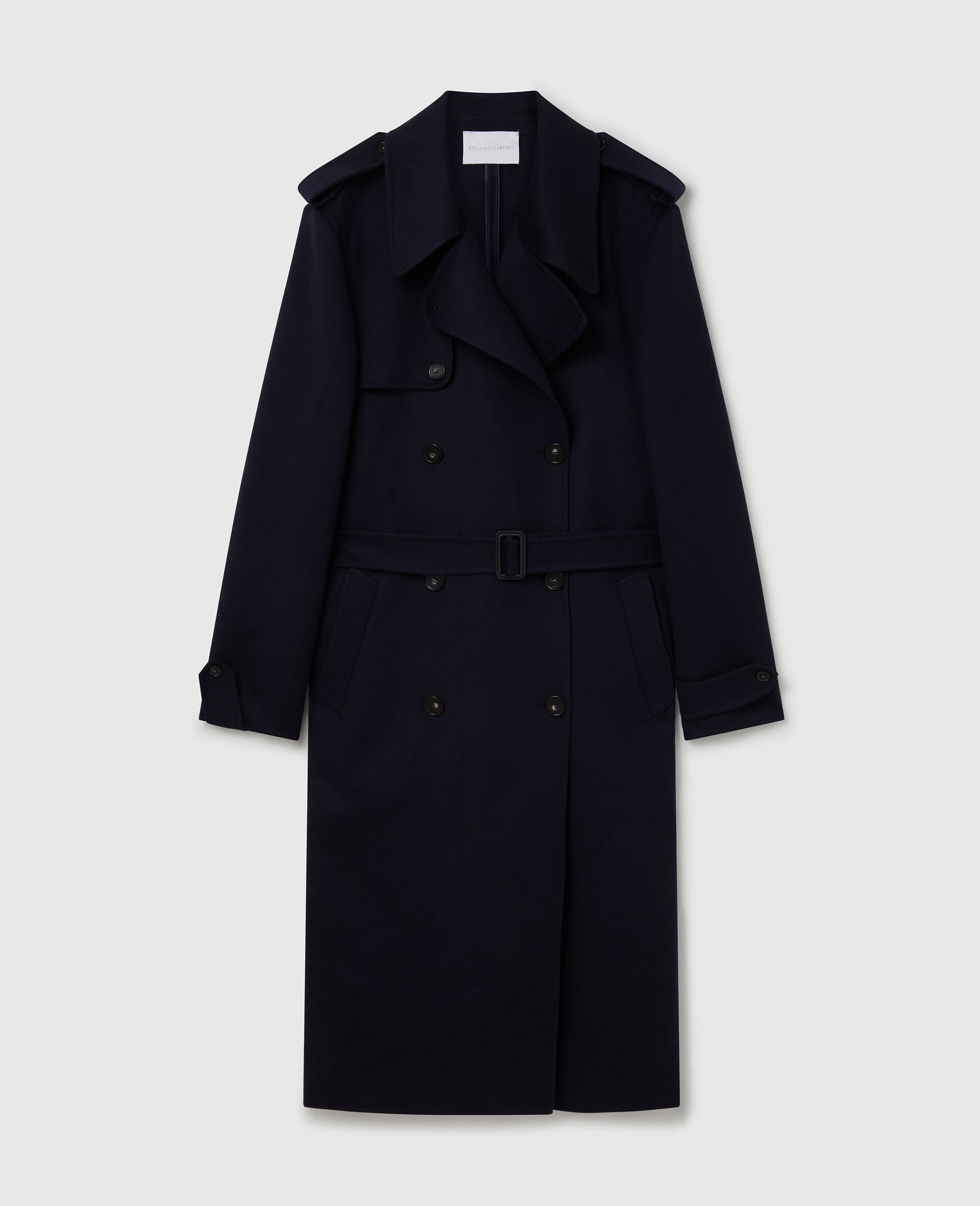 Double-Breasted Belted Trench Coat-Blue-medium