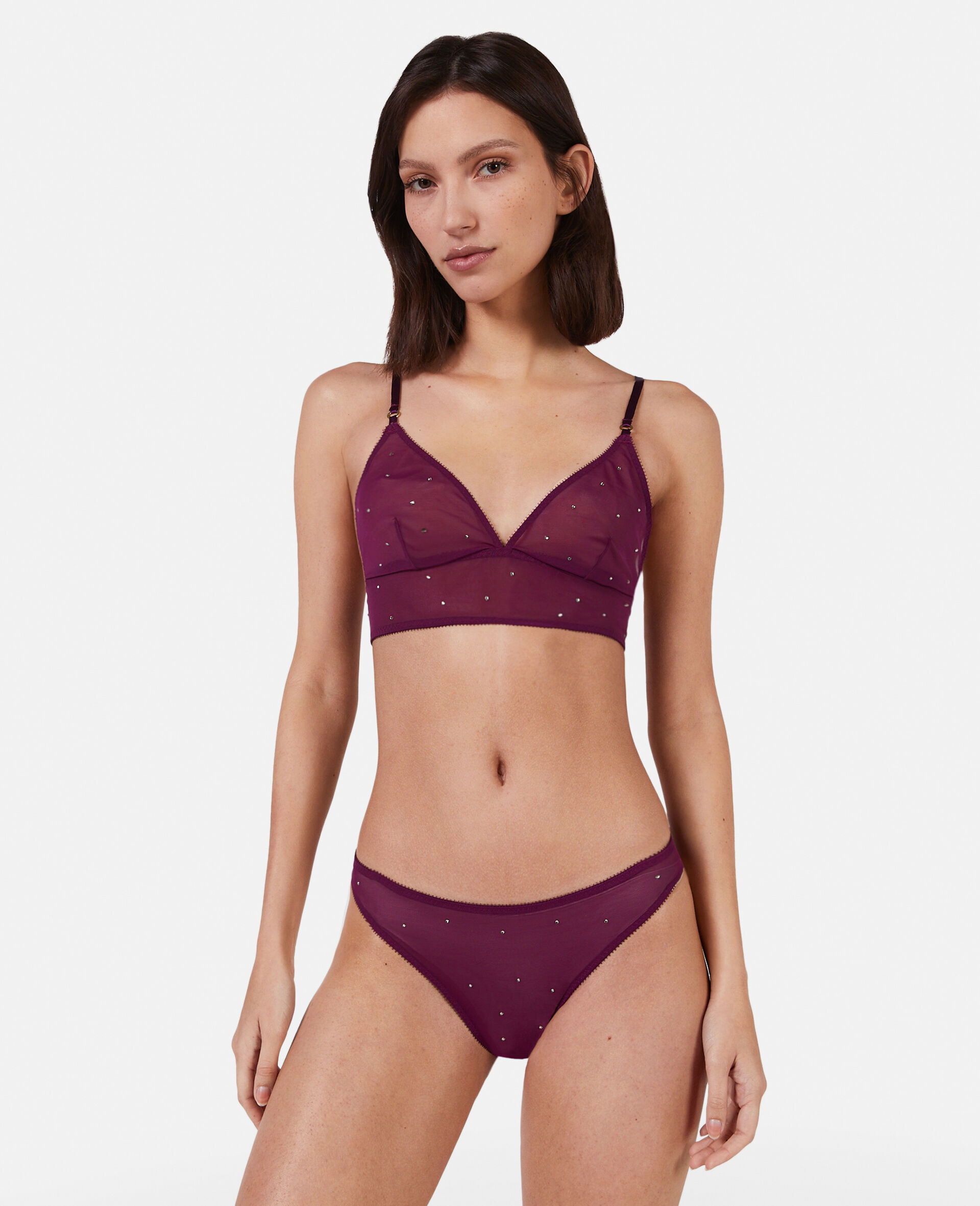 Hoch geschnittener Slip aus Mesh mit Strasskristallen-Rose-model Hoch geschnittener Slip aus Mesh mit Strasskristallen-Rose-model