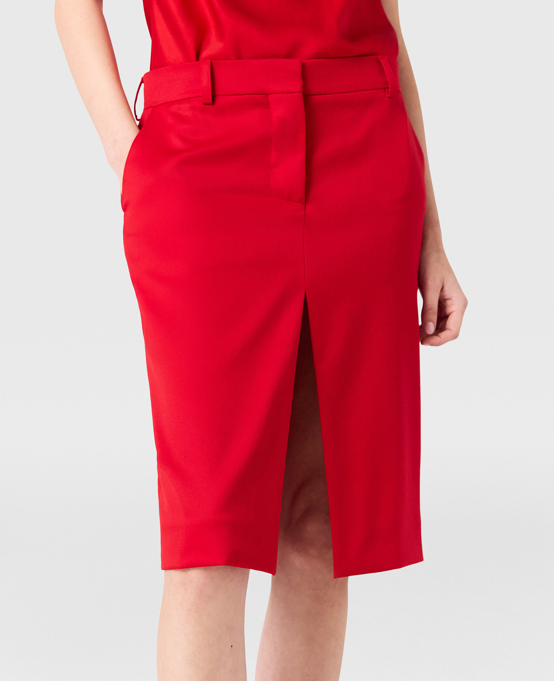 Lace-Trimmed Satin Midi Skirt-Red-large image number 5