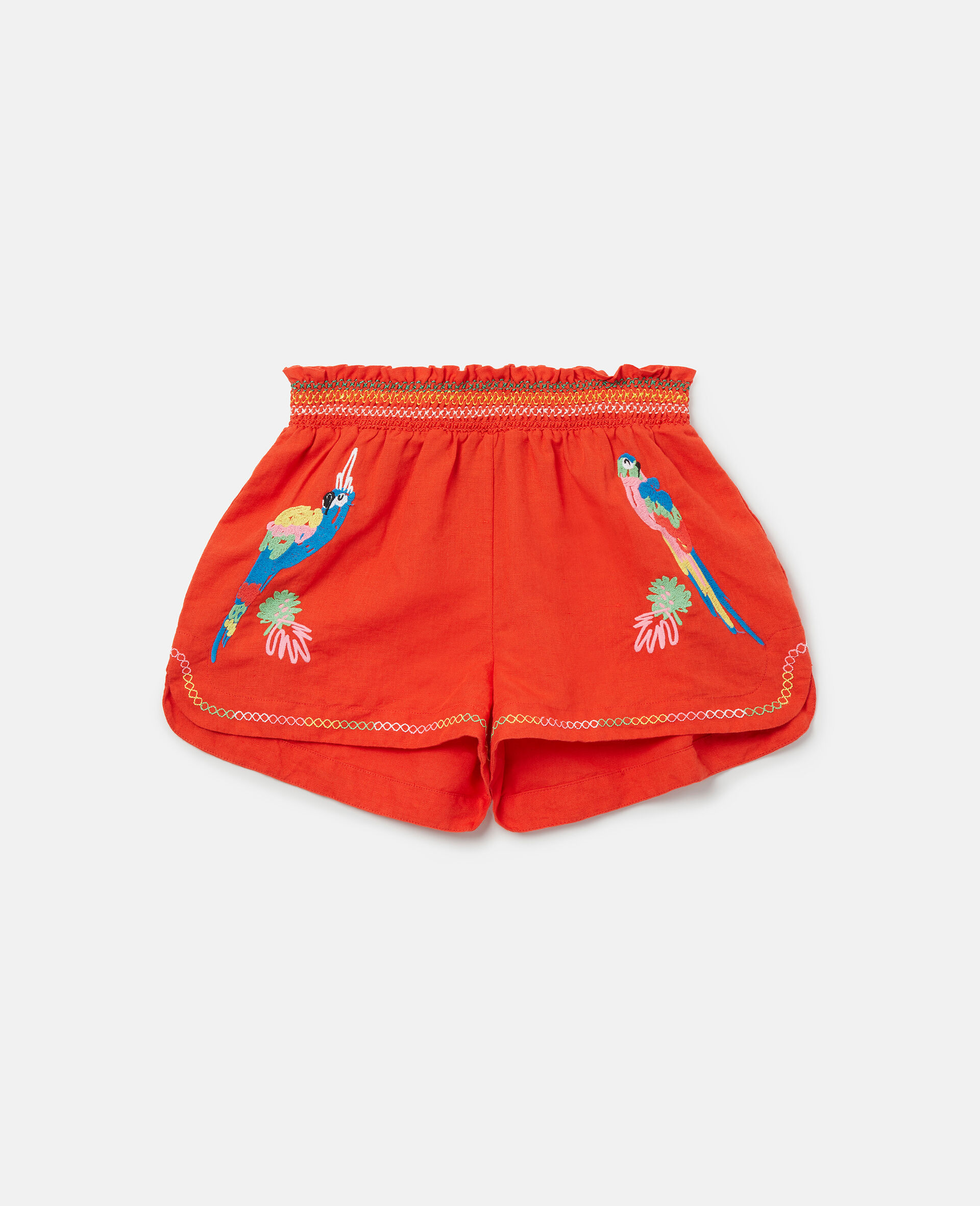 Parrot Embroidery Linen Shorts-Red-large image number 0