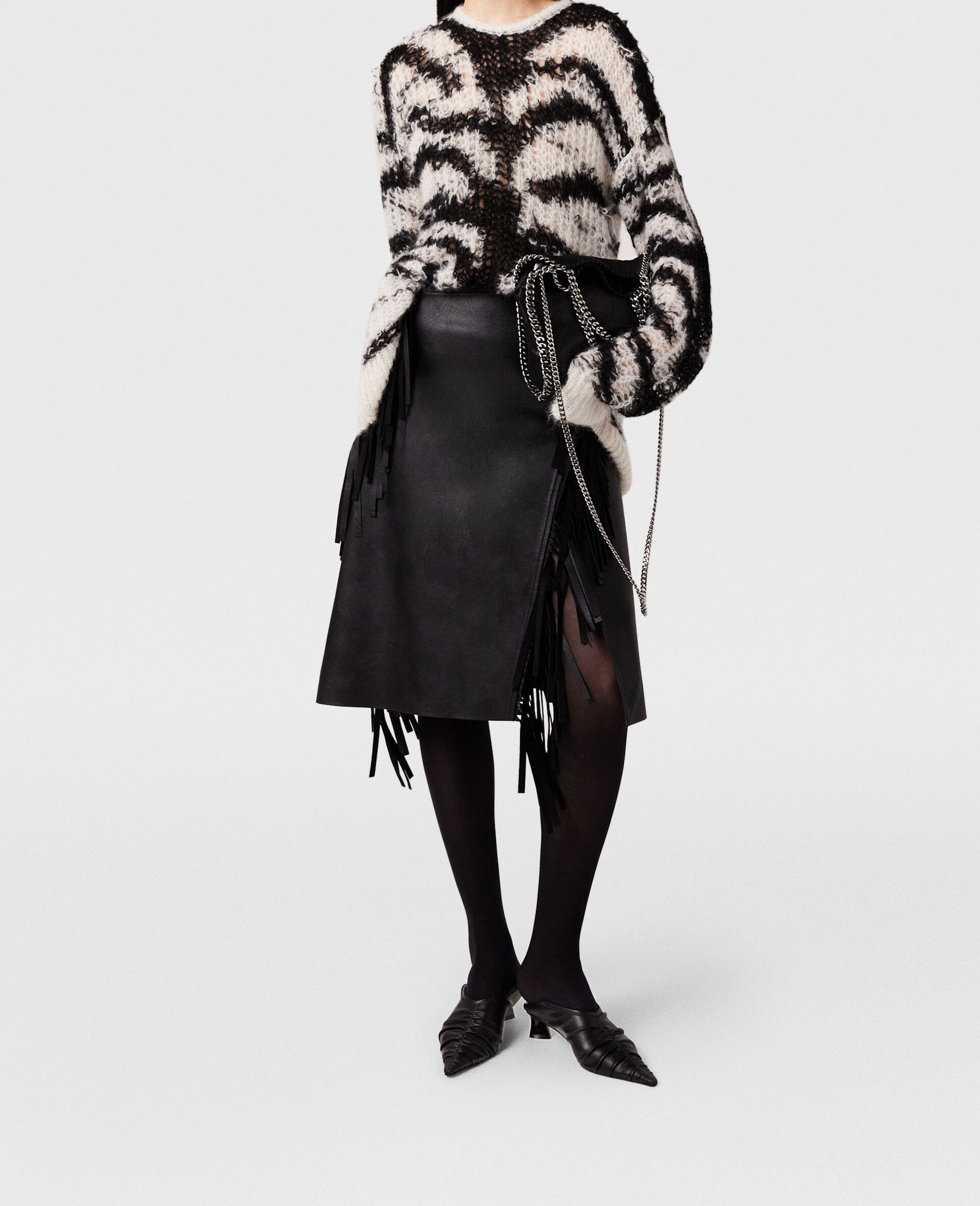 Fringe Alter Mat Midi Skirt-Black-large image number 1