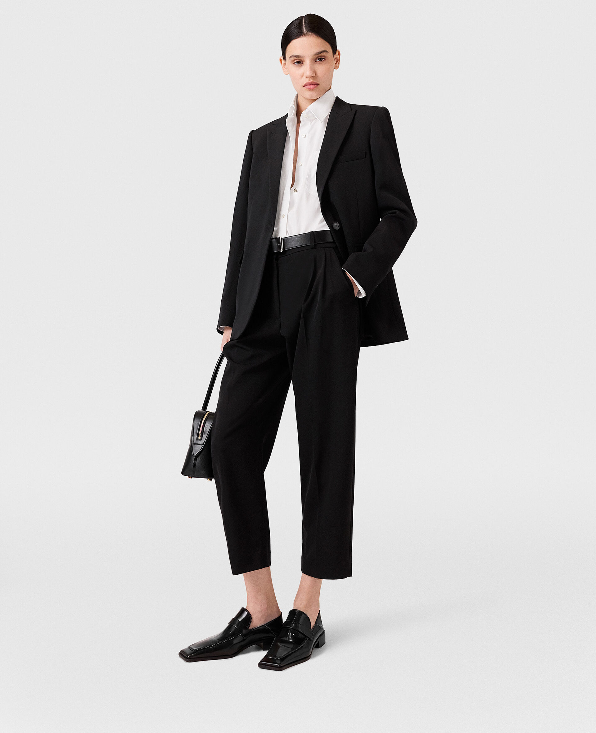 Pleated High-Rise Wool Pants-Black-model