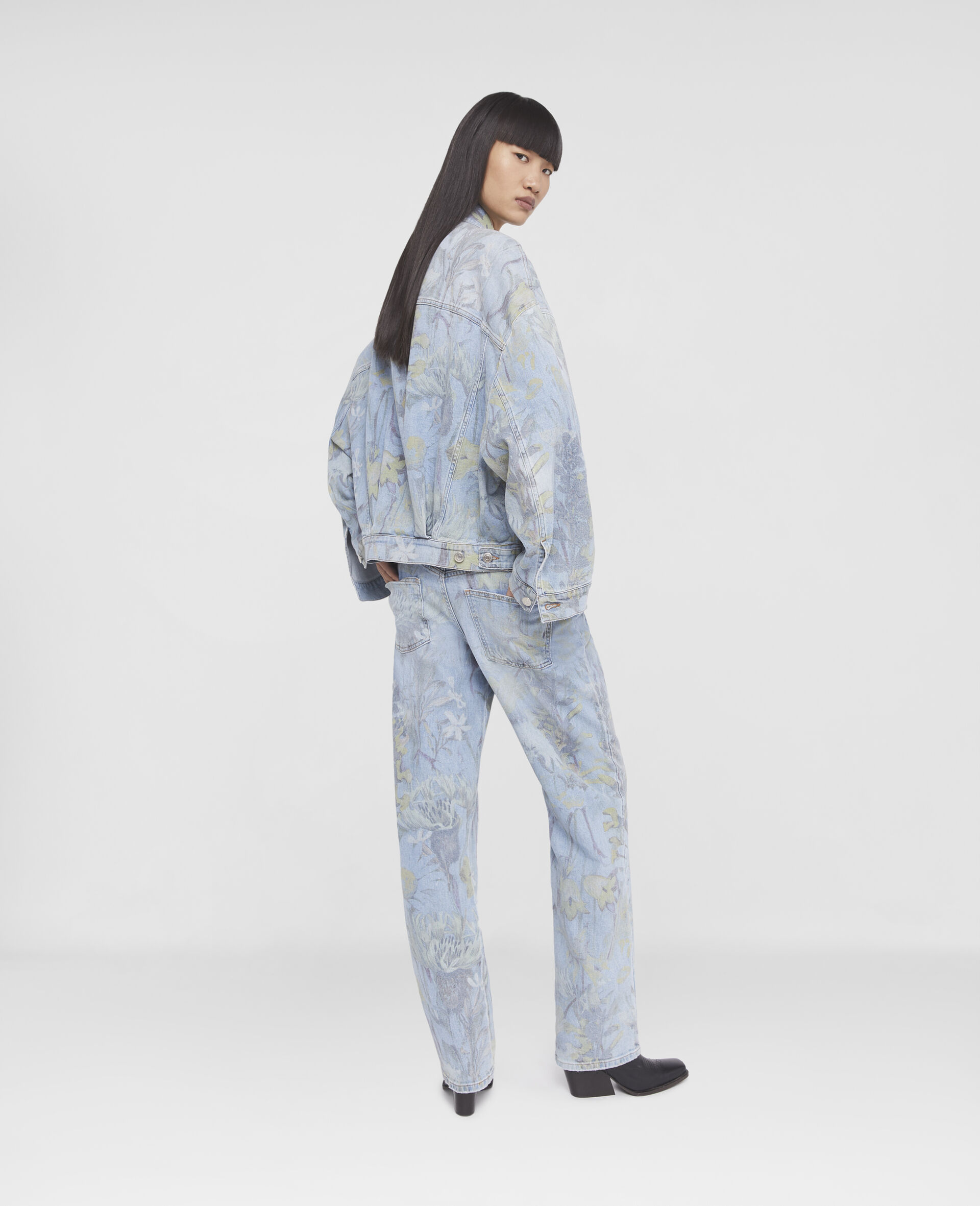 Rewild Flora Print Oversized Denim Jacket-Blue-large image number 2