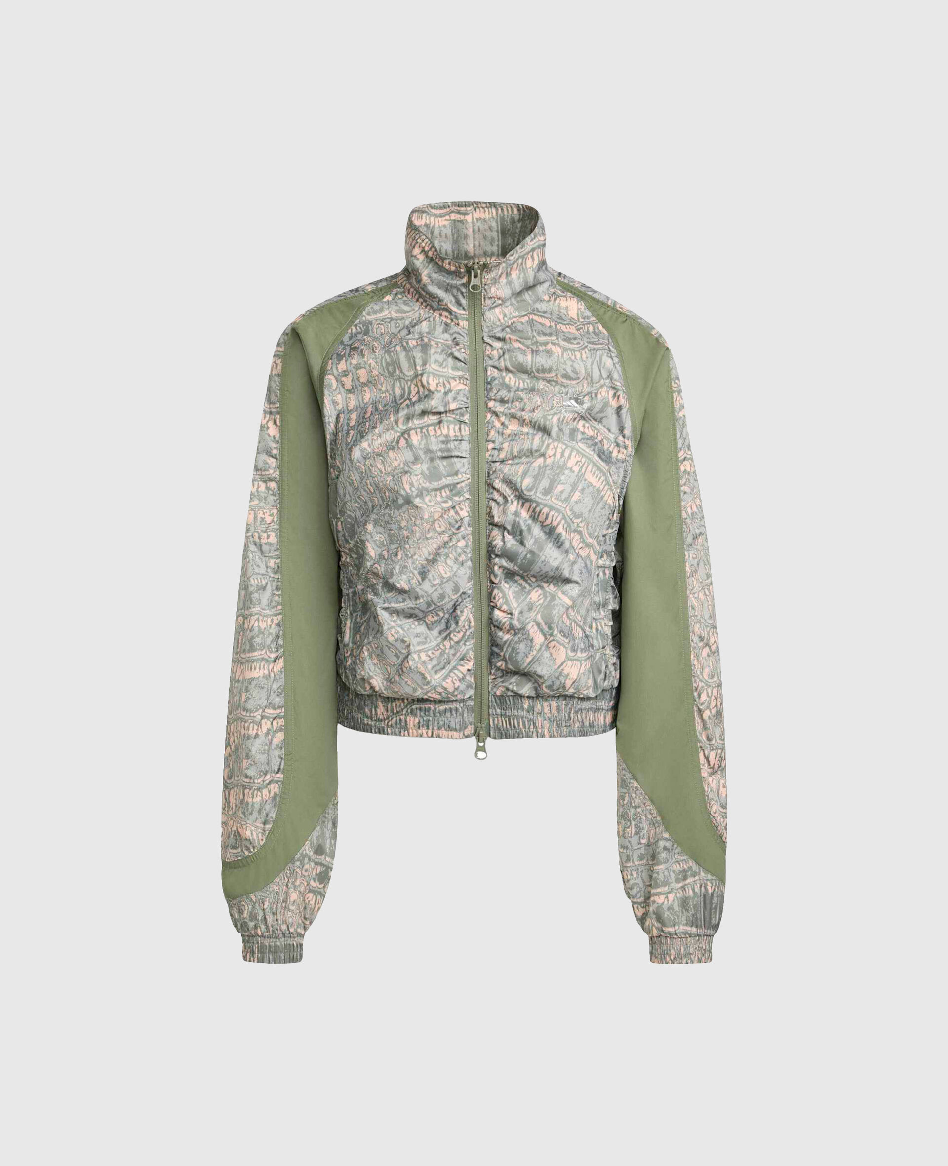 Funnel Neck Graphic Print Track Jacket-Beige-large image number 0