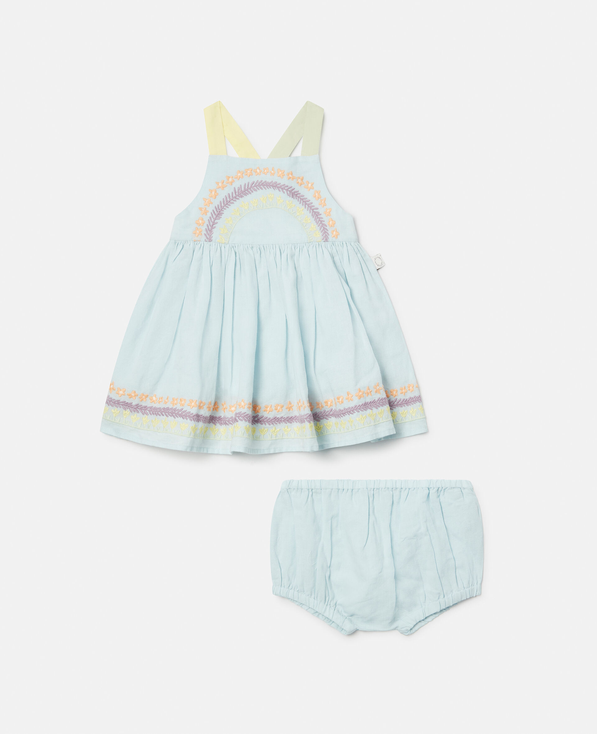 Flower Line Embroidery Dress and Bloomers Set-Blue-large image number 0