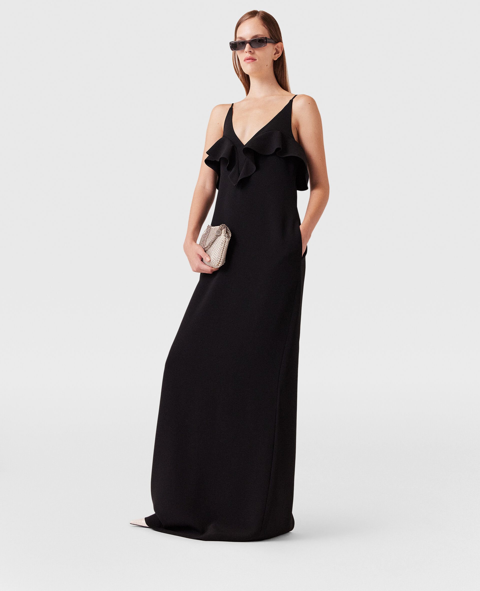 Ruffle Tier V-Neck Dress-Black-model