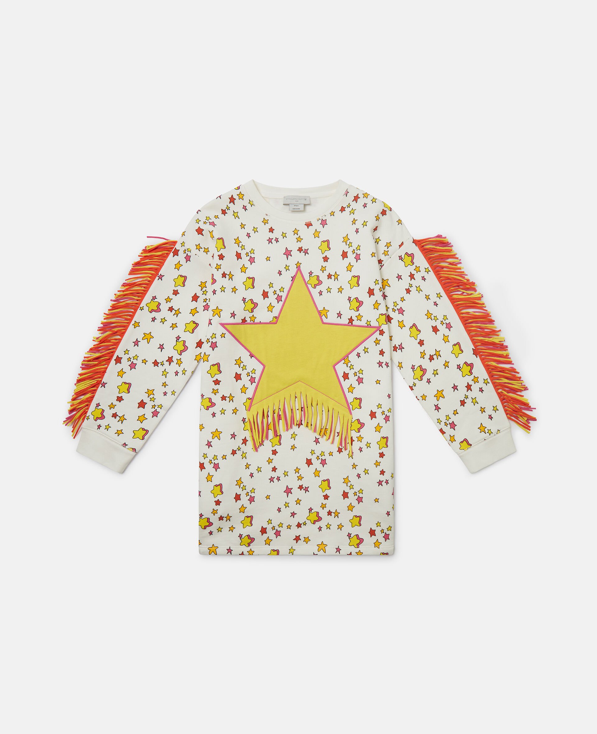 Star Graphic Fringed Sweatshirt Dress-Beige-large image number 0