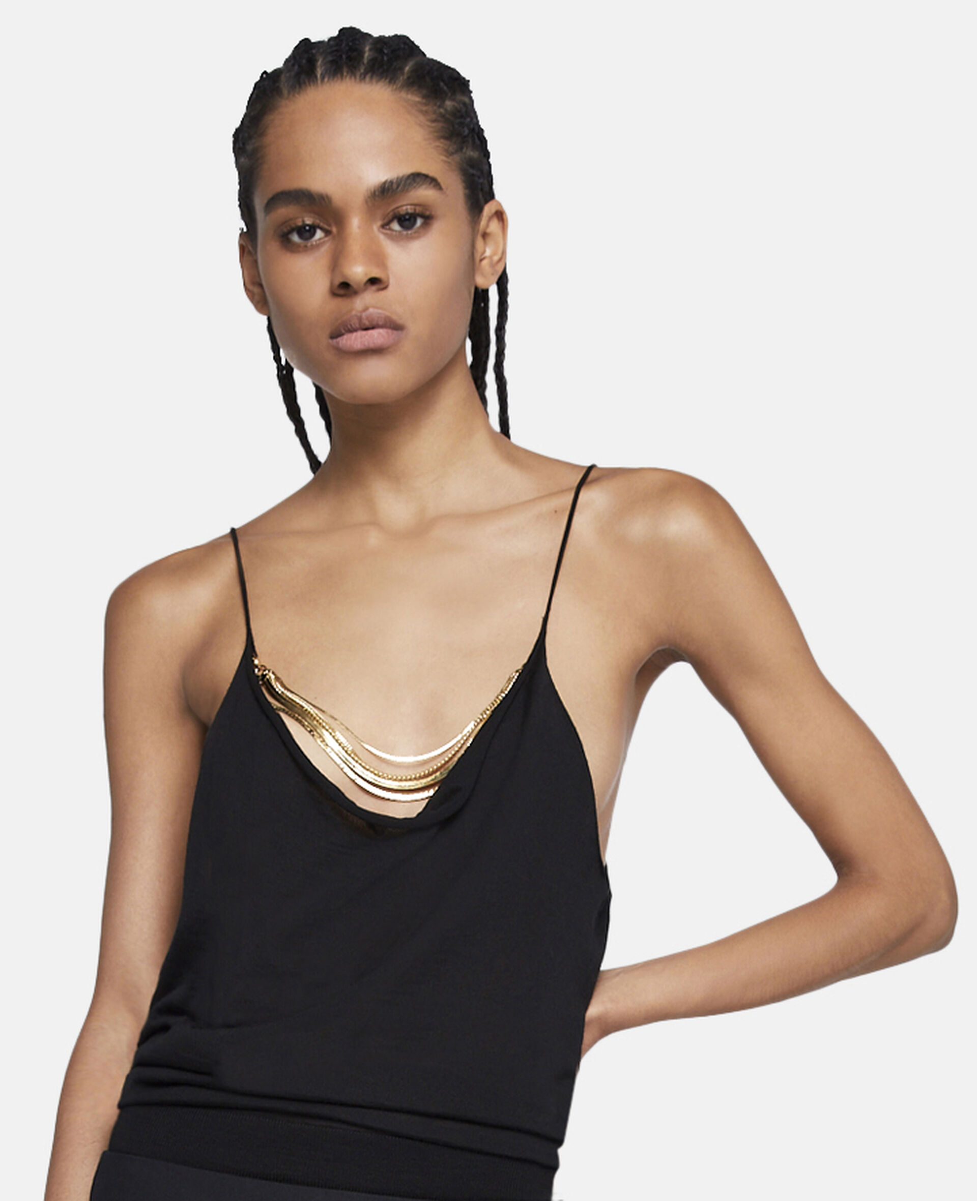 Necklace Chain Merino Knit Cami Top-Black-large image number 3