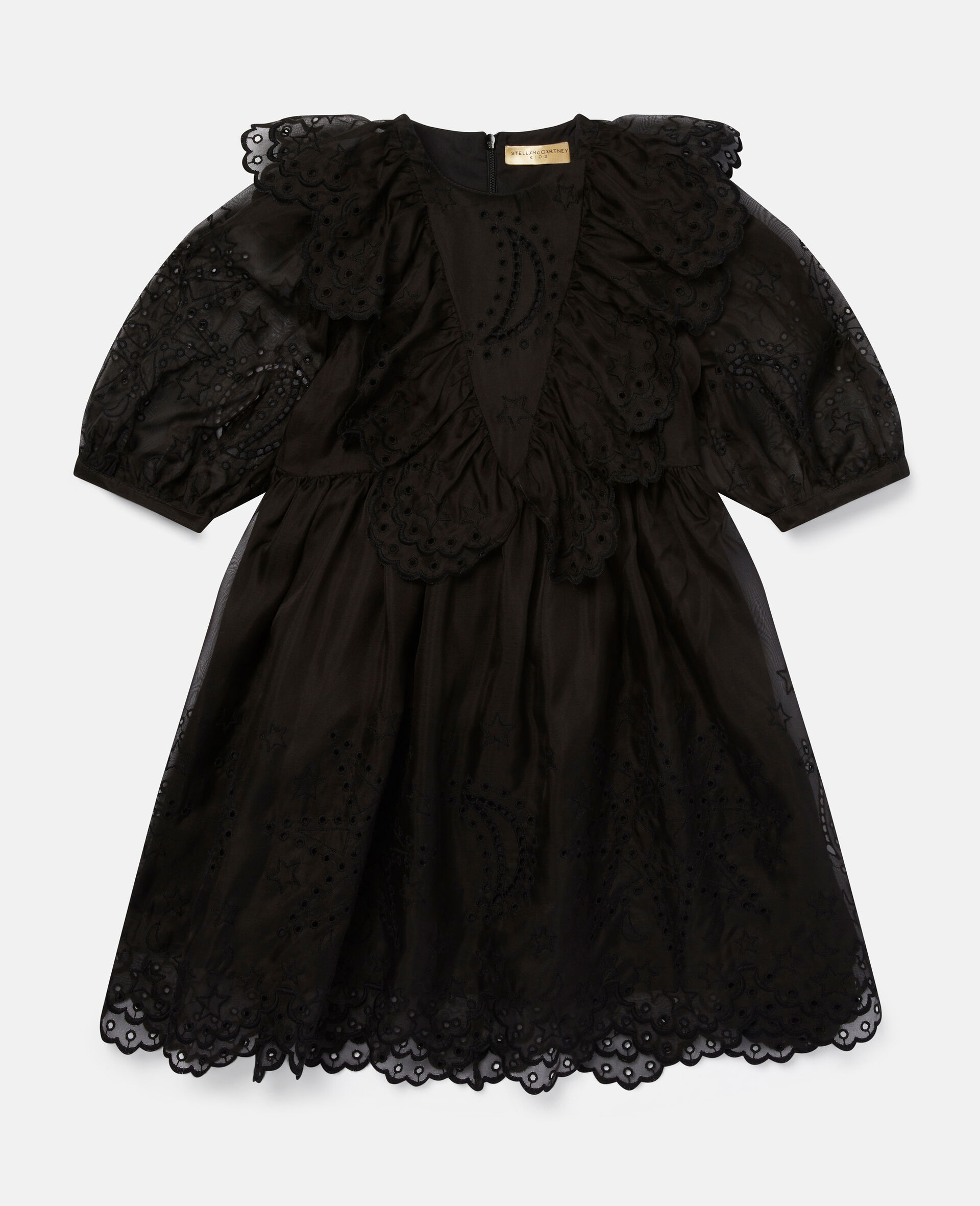 Broderie Anglaise Puff Sleeve Dress-Black-large image number 0
