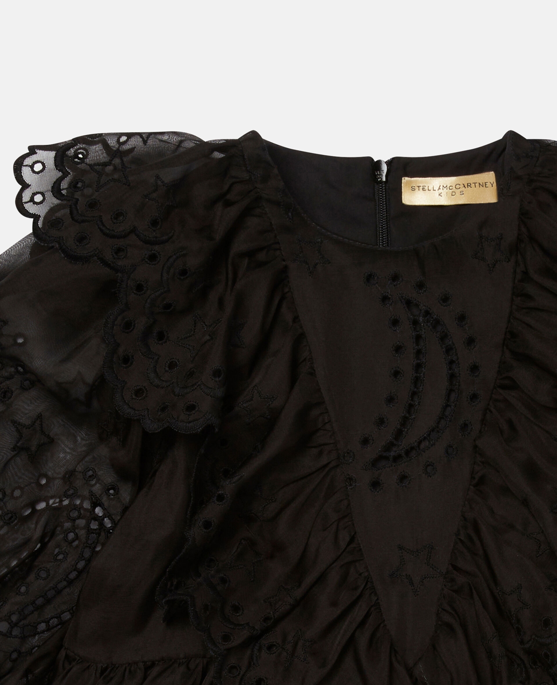 Broderie Anglaise Puff Sleeve Dress-Black-large image number 1