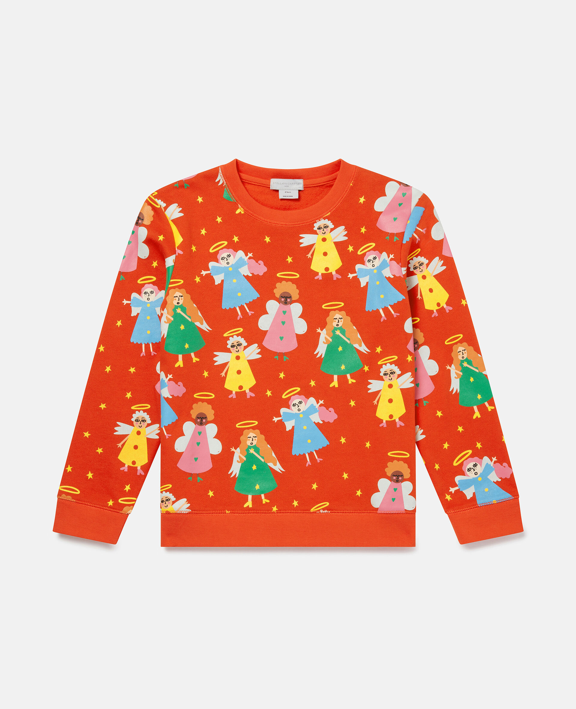 Christmas Angel Print Fleece Cotton Sweatshirt-Red-large image number 0