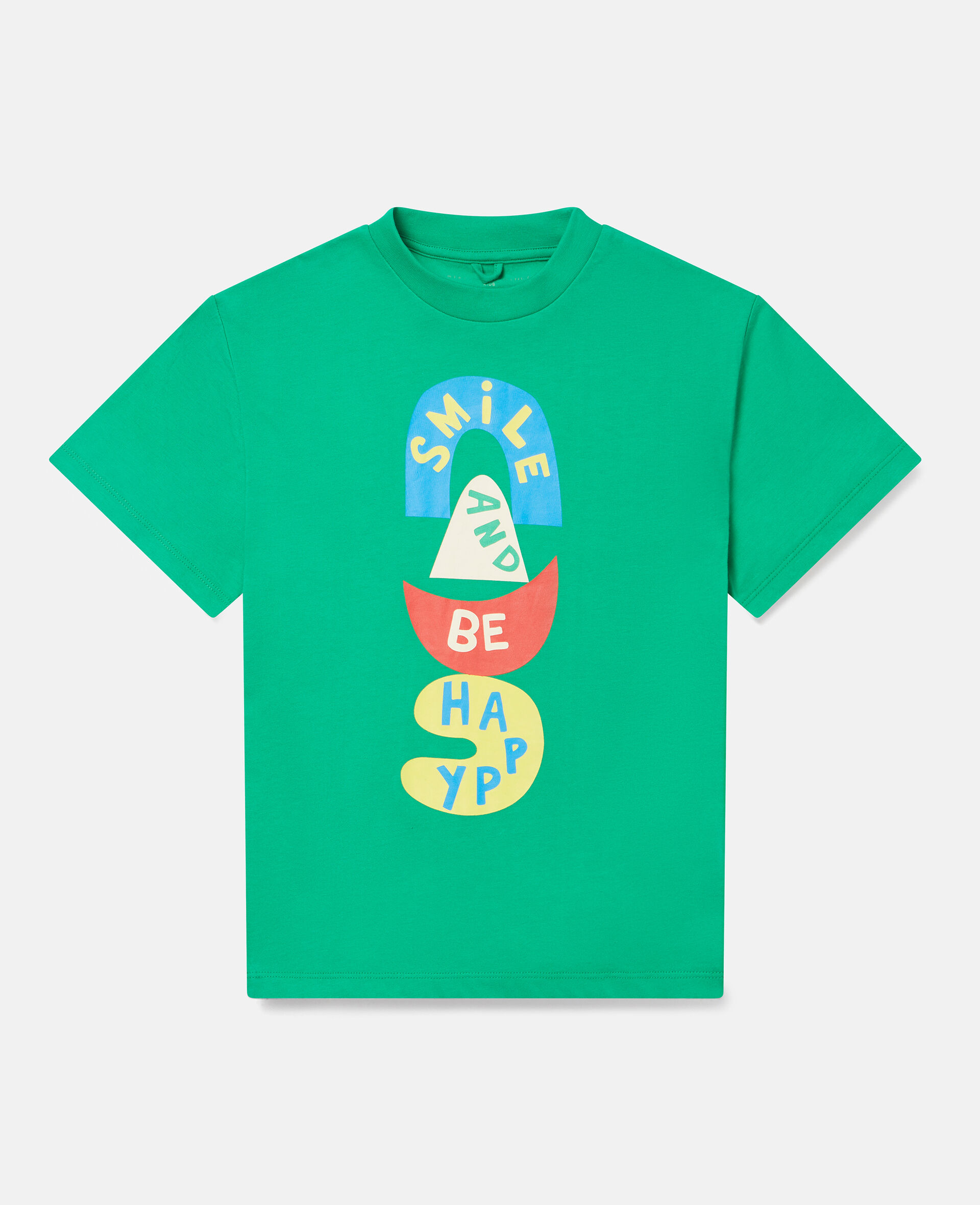 Smile and Be Happy Print Cotton T‐Shirt-Green-large image number 0