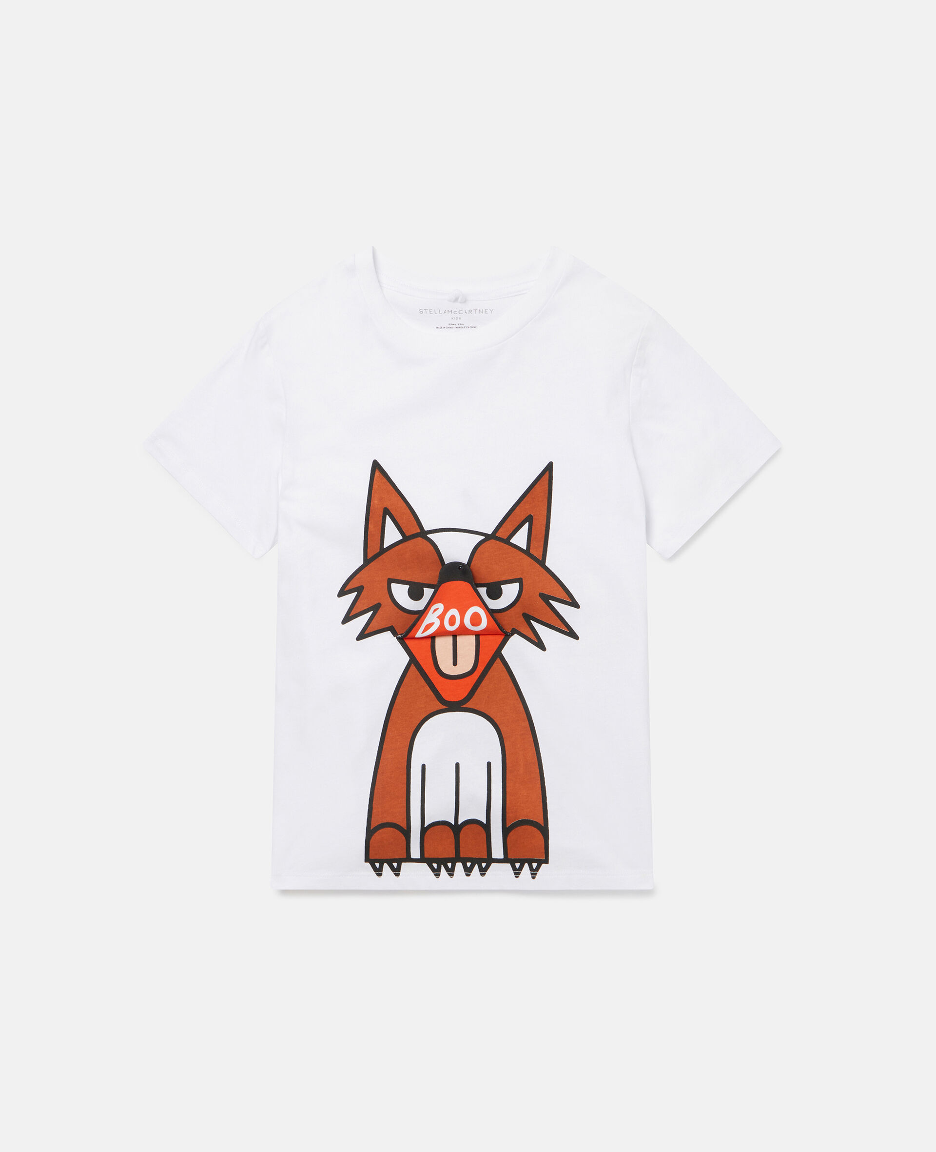 Fox Print Cotton T‐Shirt-White-large image number 0