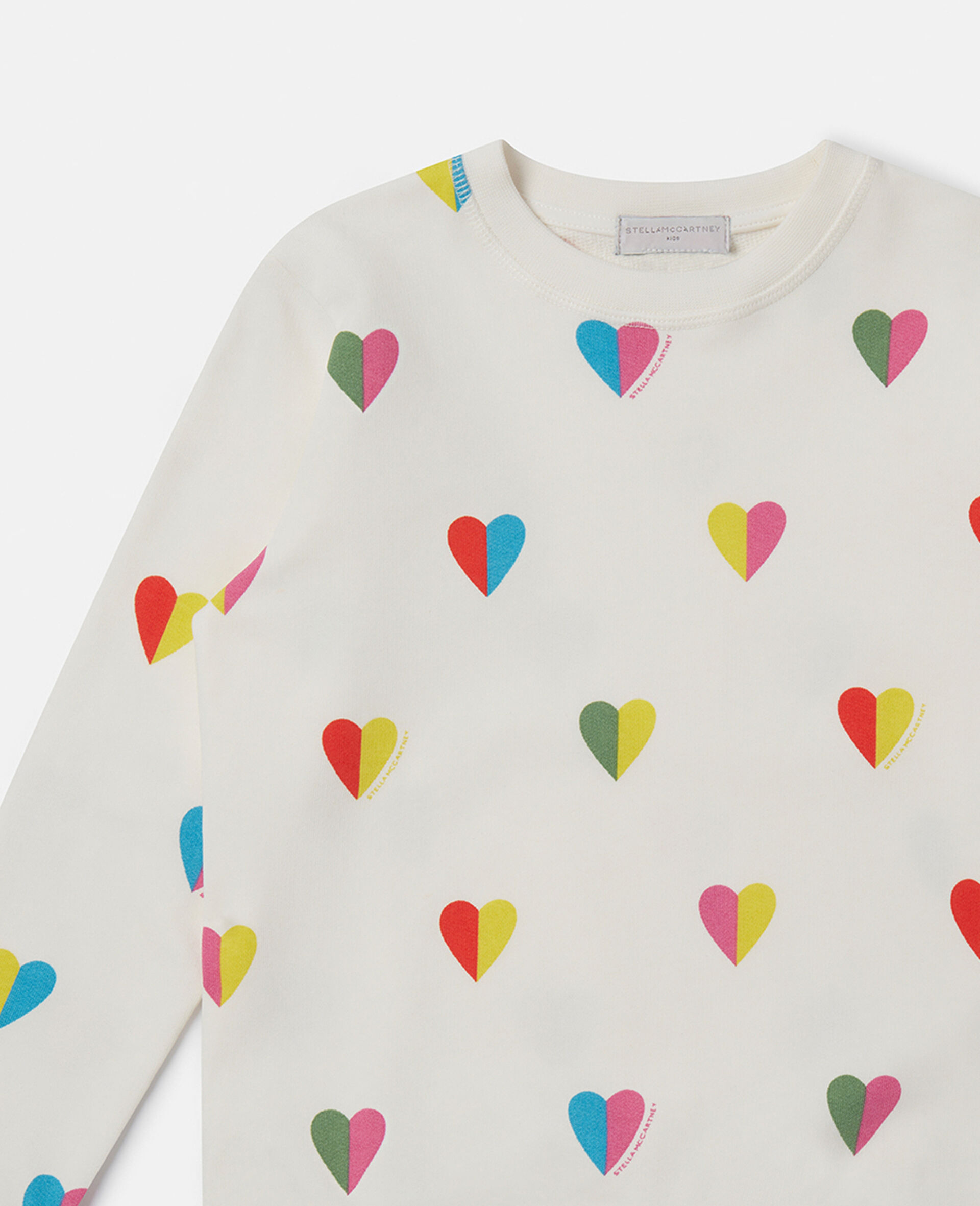 Heart Print Longline Sweatshirt-White-large image number 1