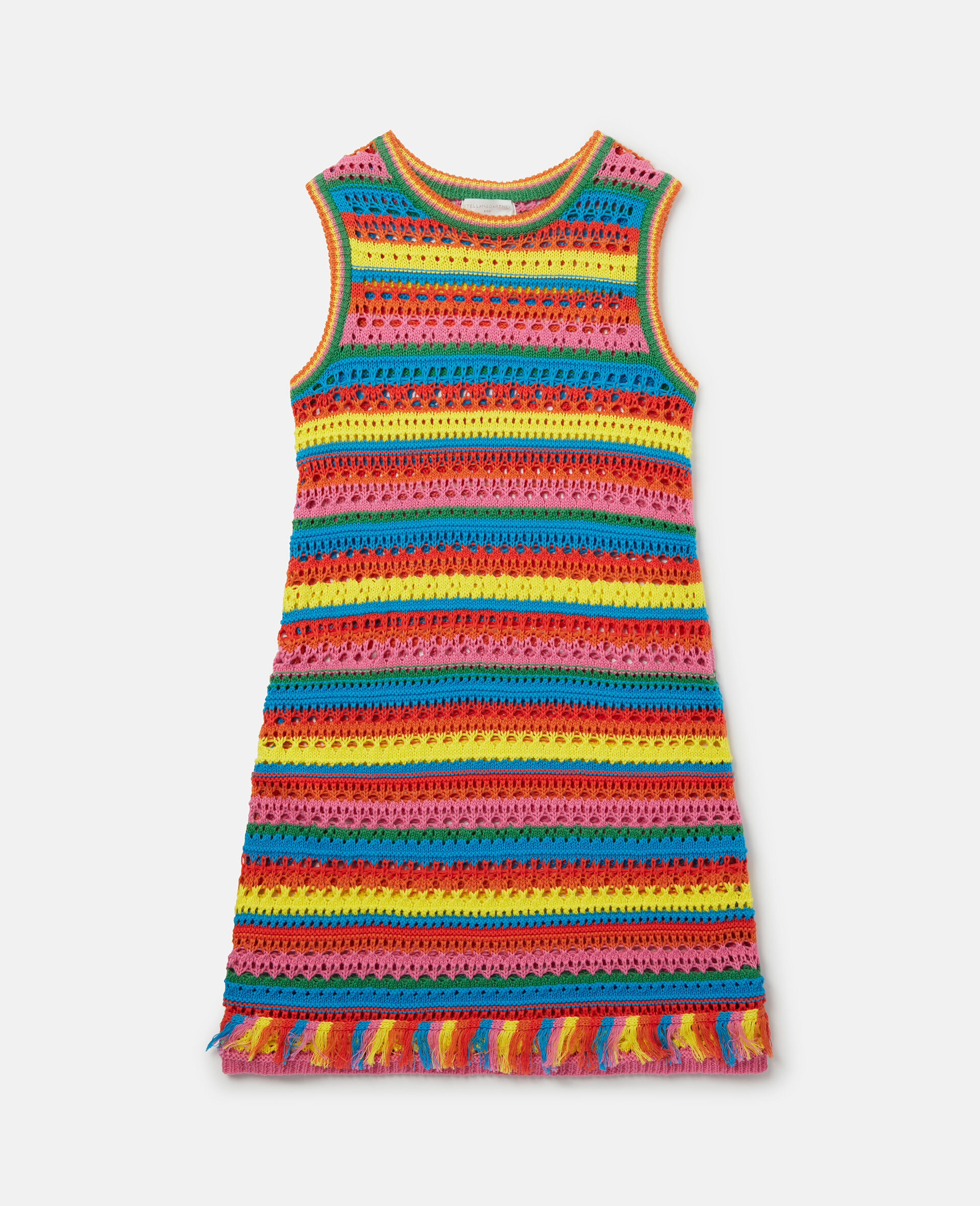 Rainbow Stripe Crochet Tank Dress-Multicolour-large image number 2