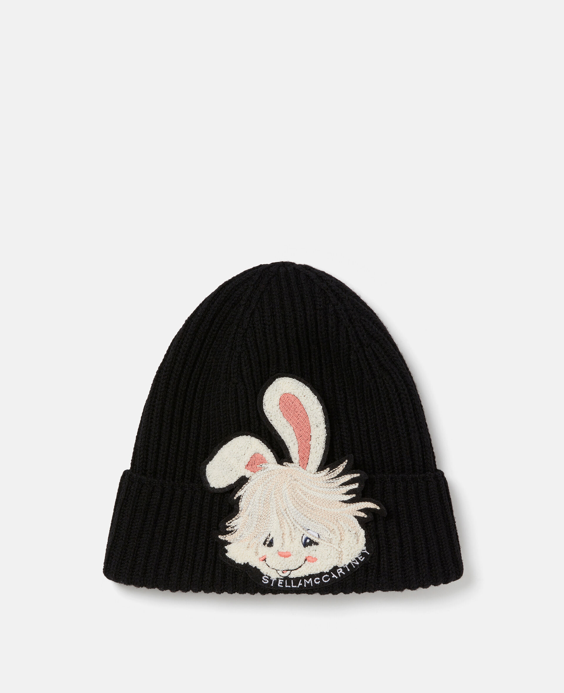 Lunar New Year Rabbit Motif Knitted Beanie Hat-Black-large image number 0