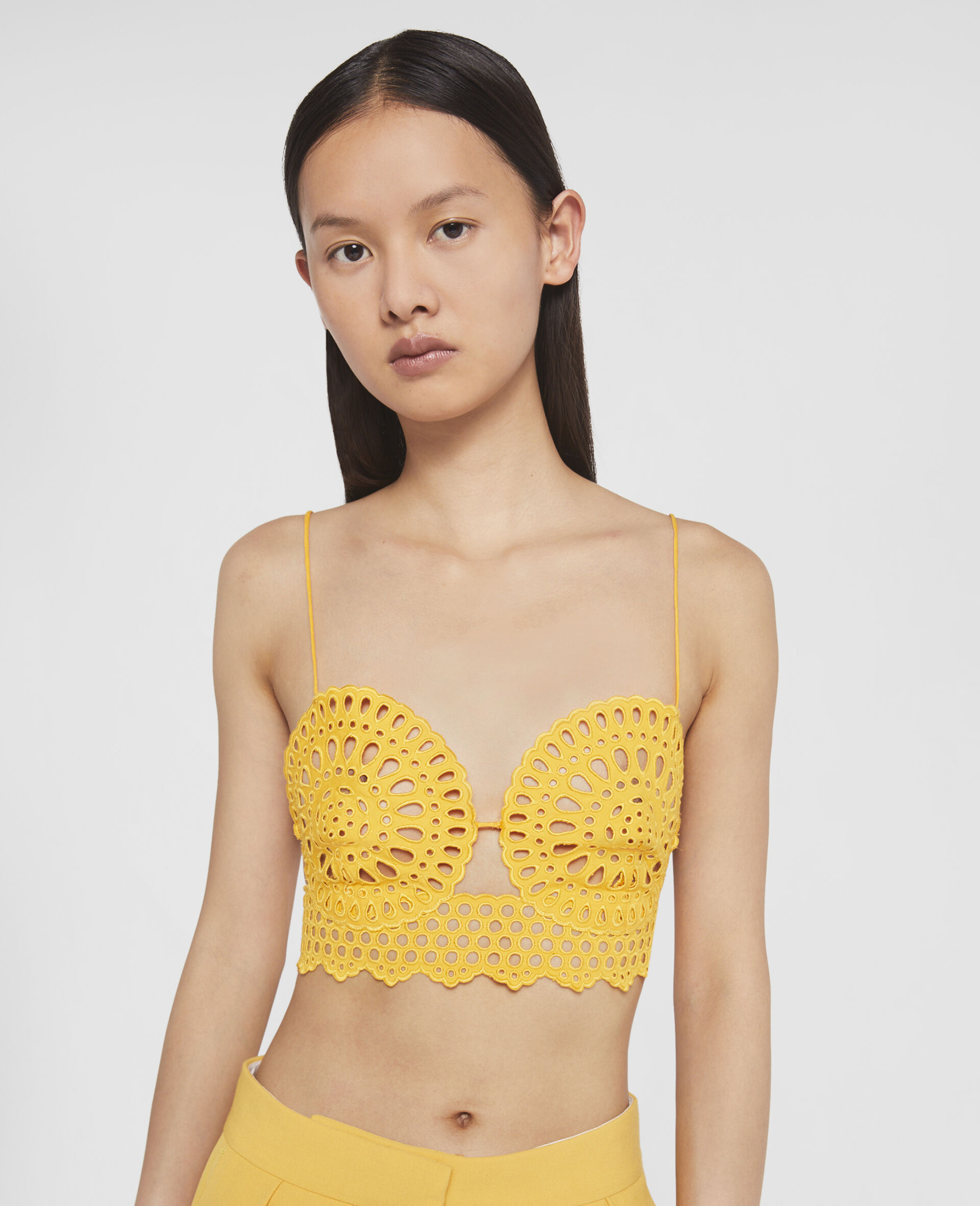 Broderie Anglaise Cami Top-Yellow-large image number 3