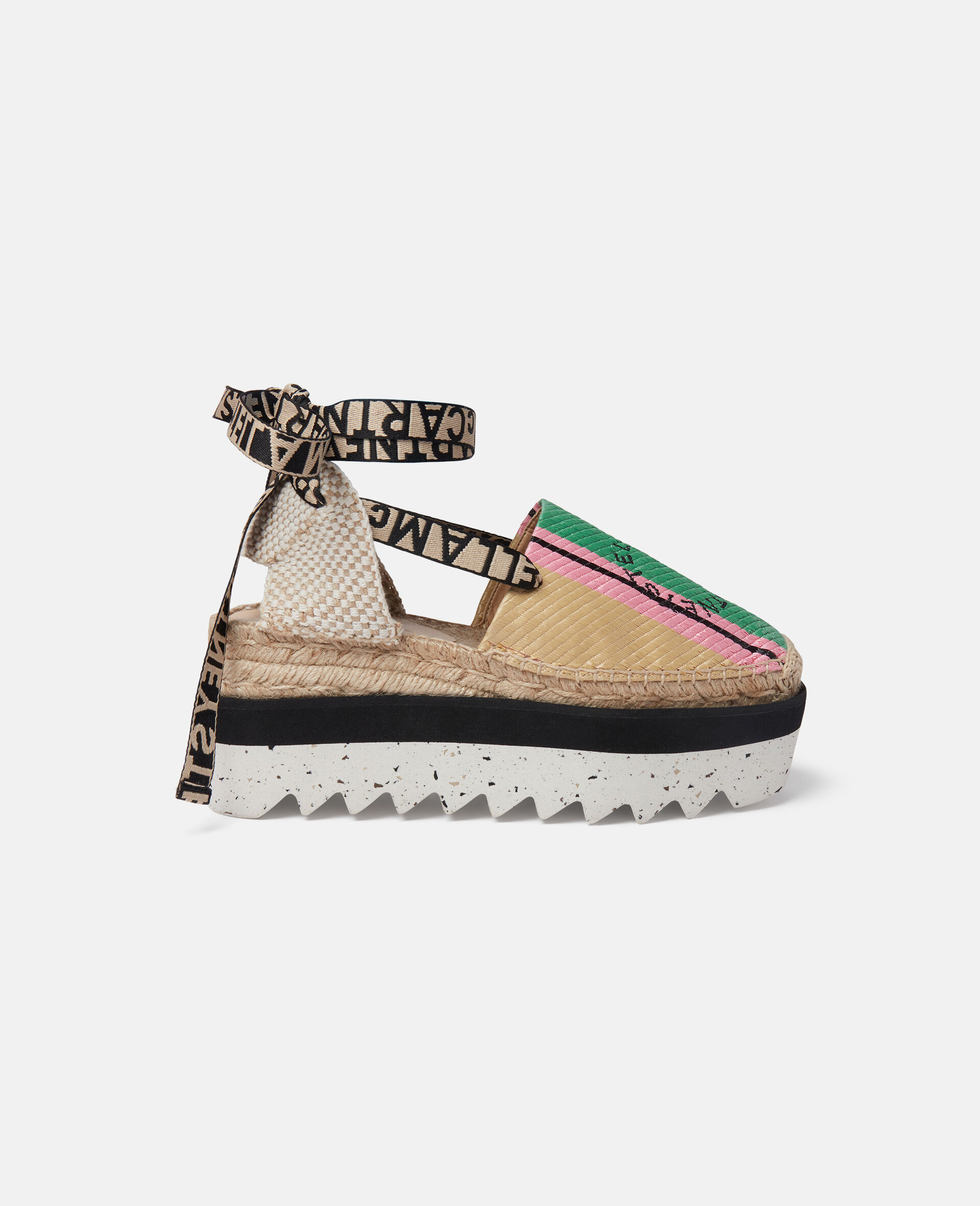 Gaia Striped Raffia Platform Espadrilles-Green-large image number 0