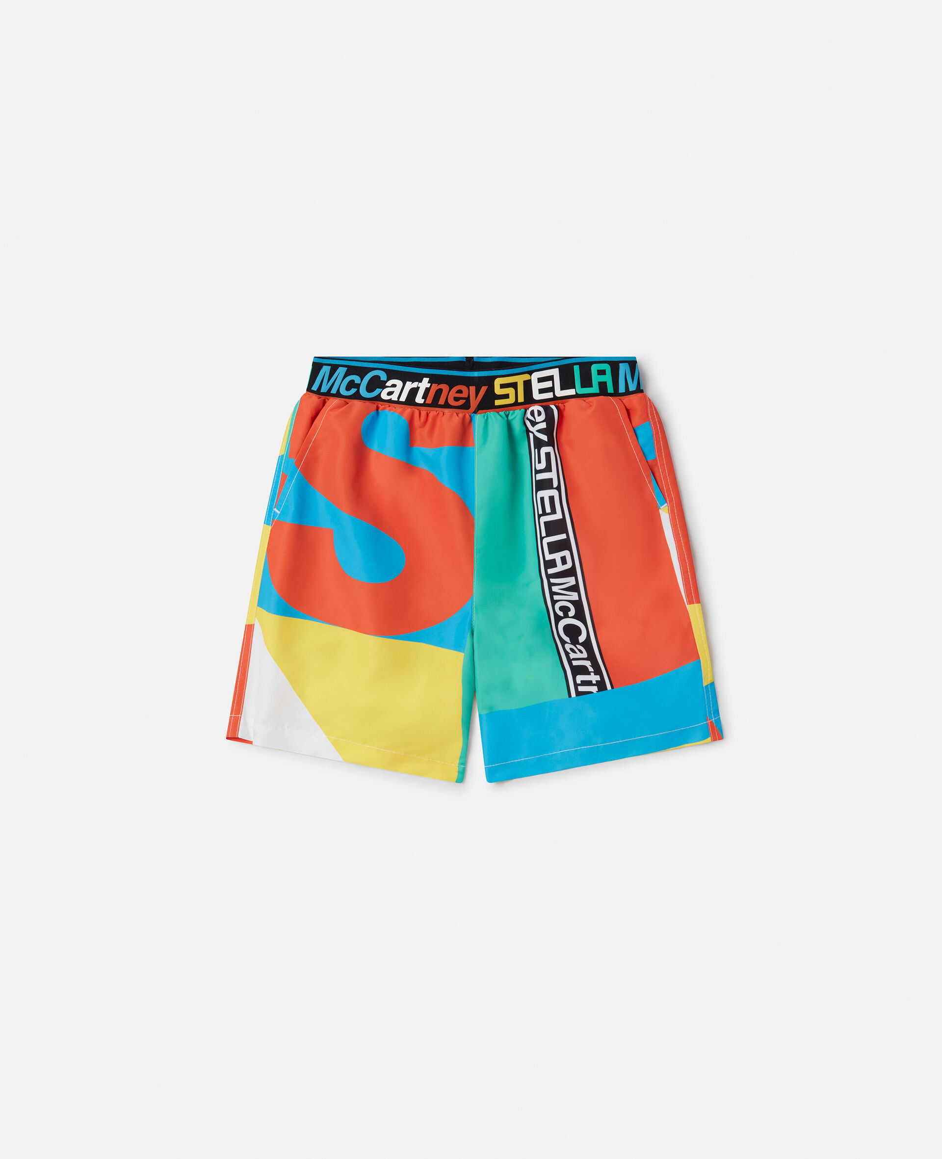 Geometric Print Active Swim Shorts-Multicolour-large