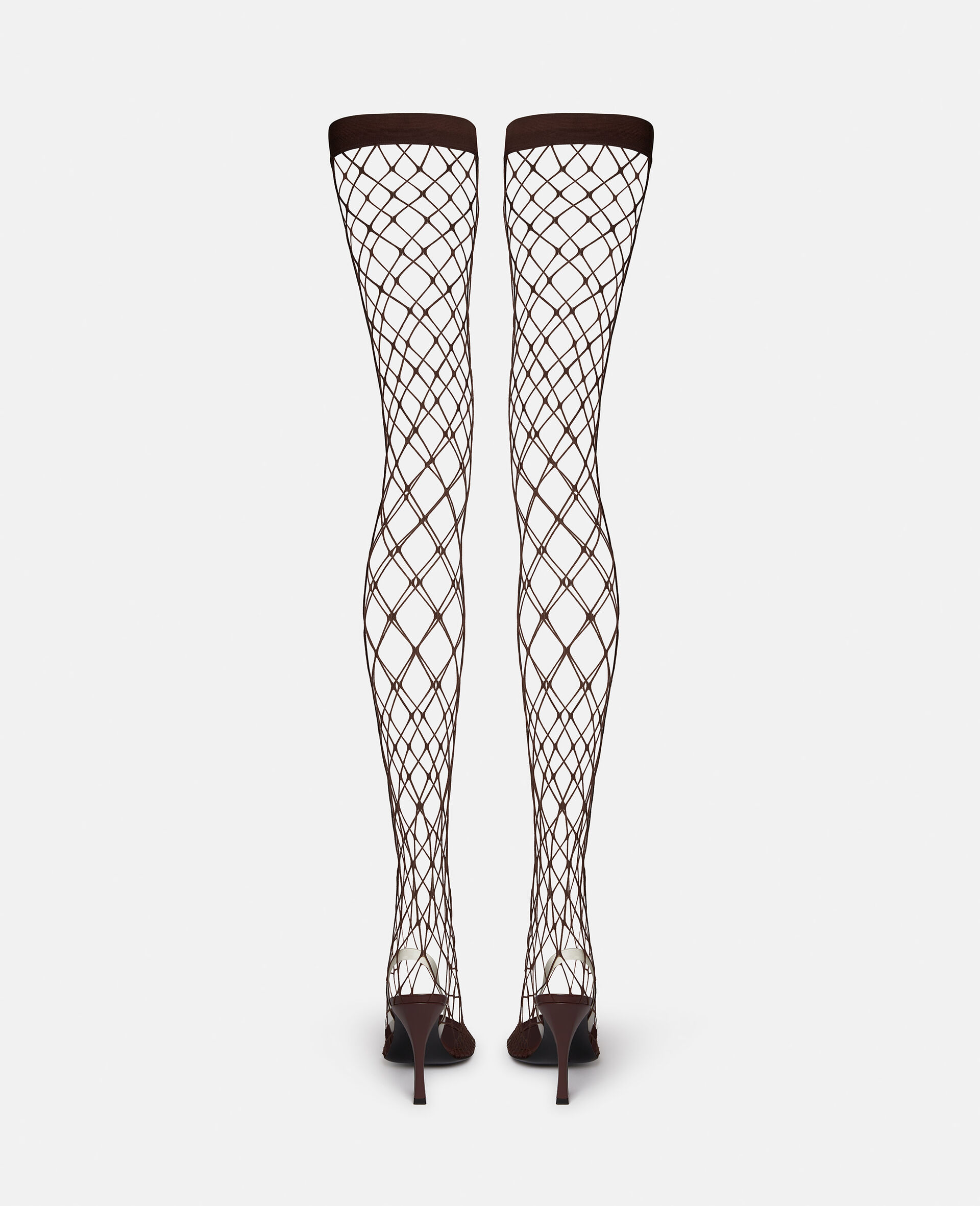 Stella 100 Fishnet Thigh-High Heels-Brown-large image number 2